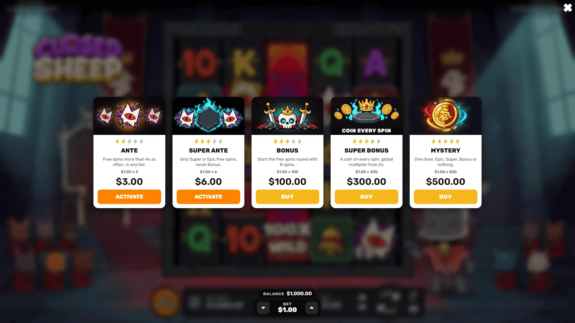 Cursed Sheep bonus buy menu