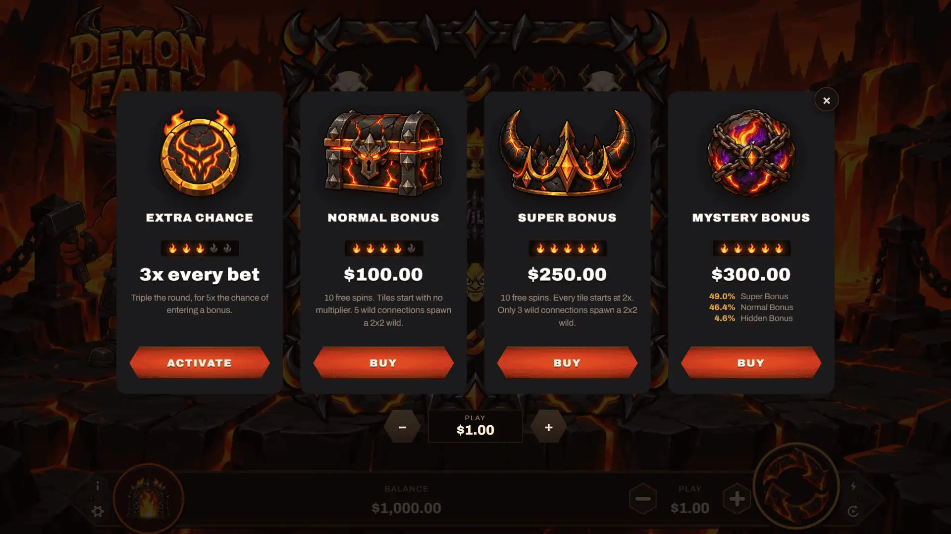 Demon Fall bonus buy menu