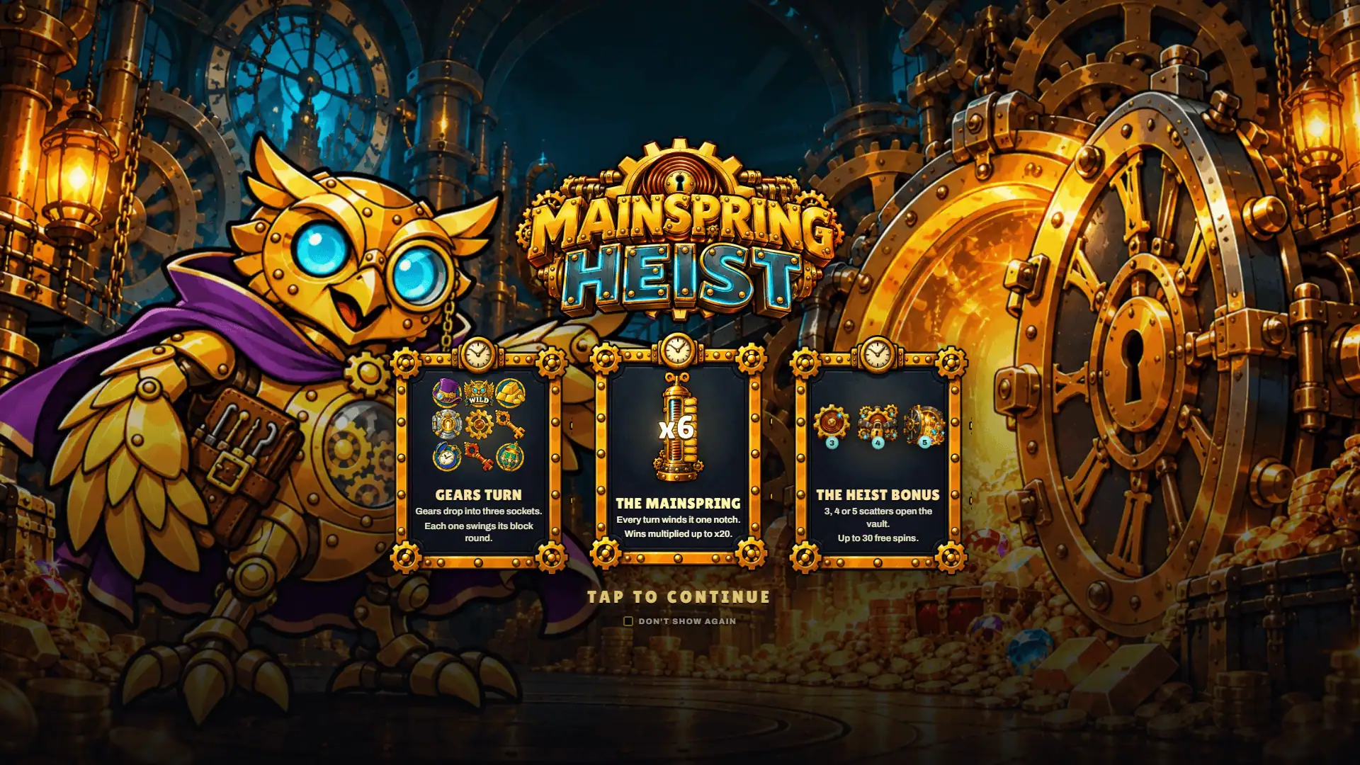 Mainspring Heist slot intro screen