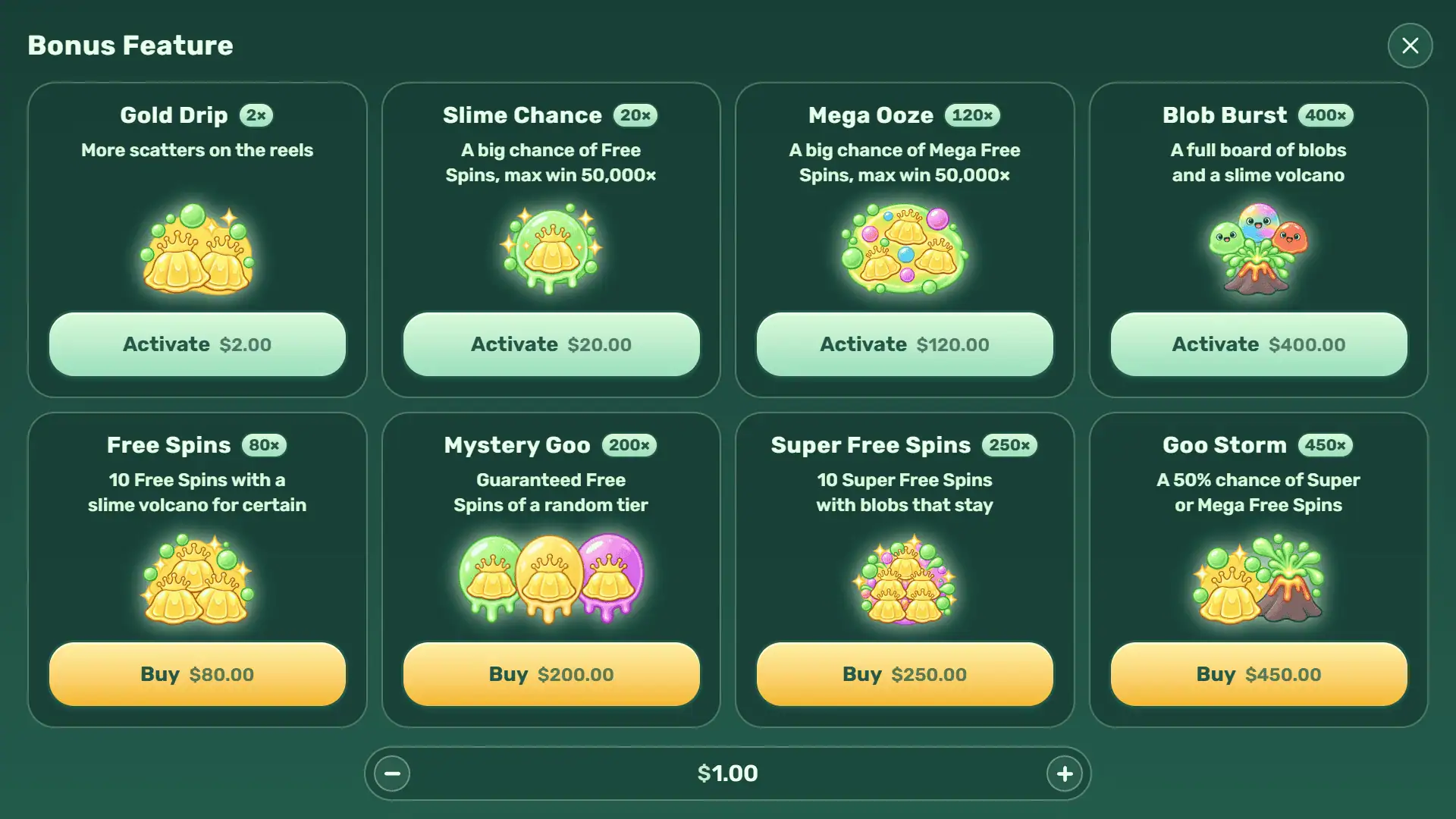 Slime World bonus buy menu