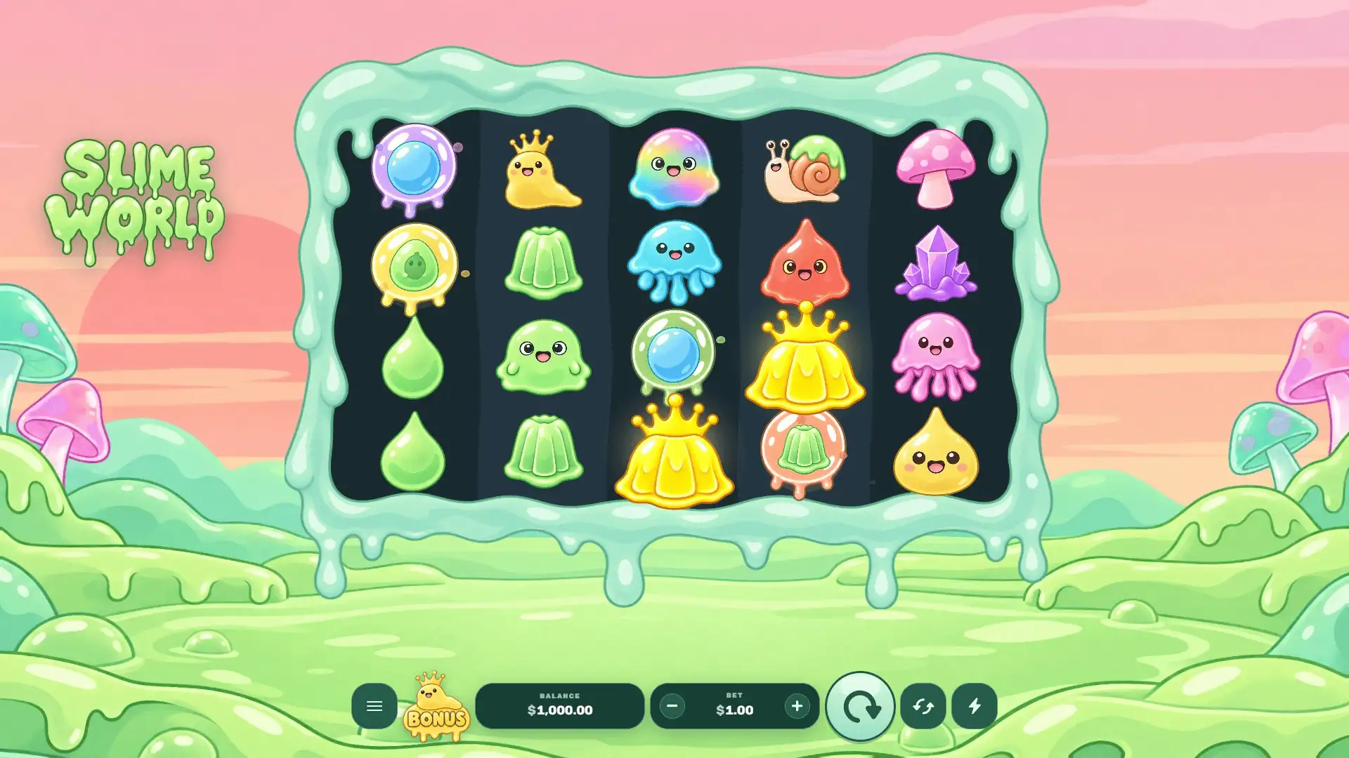Slime World slot gameplay reels