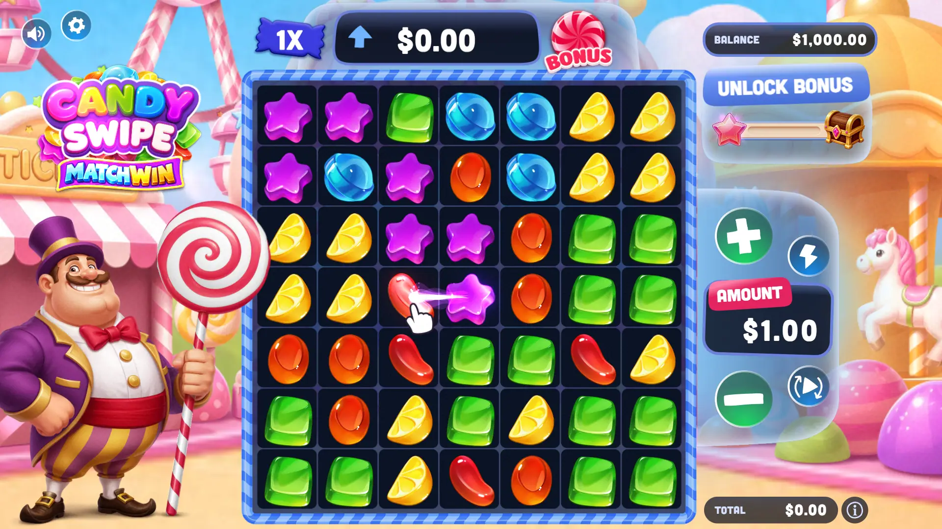 Candy Swipe MatchWin&trade; slot gameplay reels