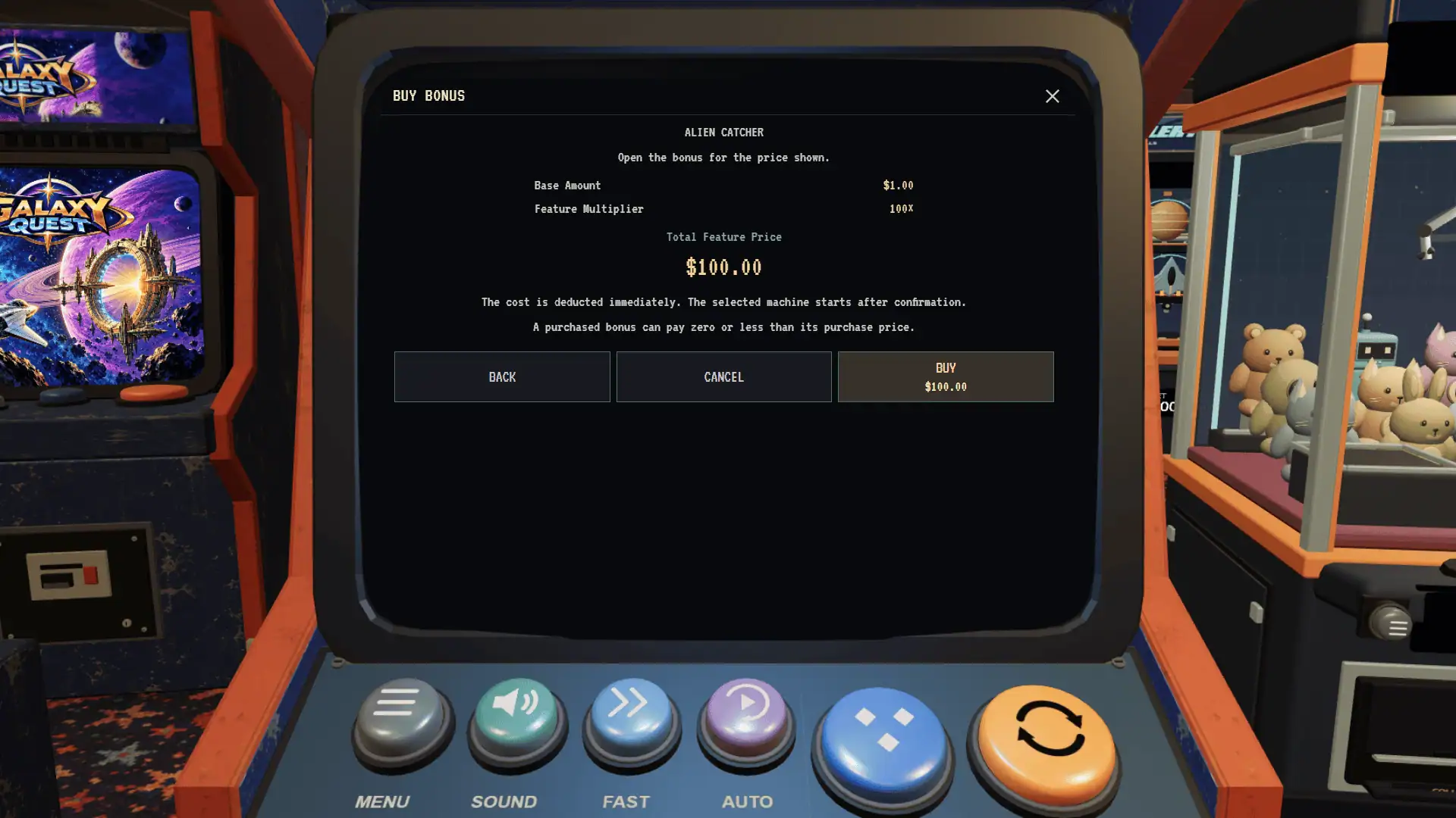 Arcade Club bonus buy menu