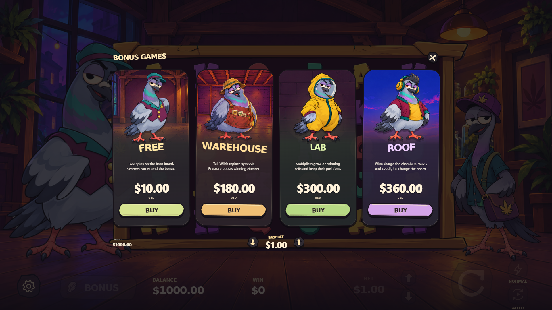 Ganjions bonus buy menu