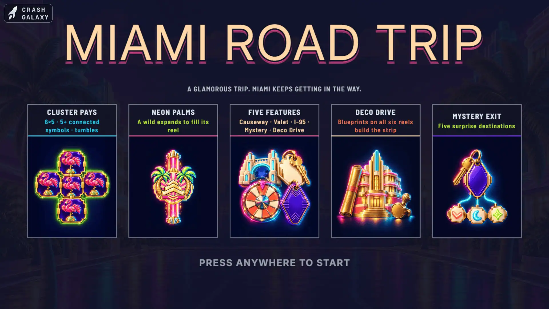 Miami Road Trip slot intro screen