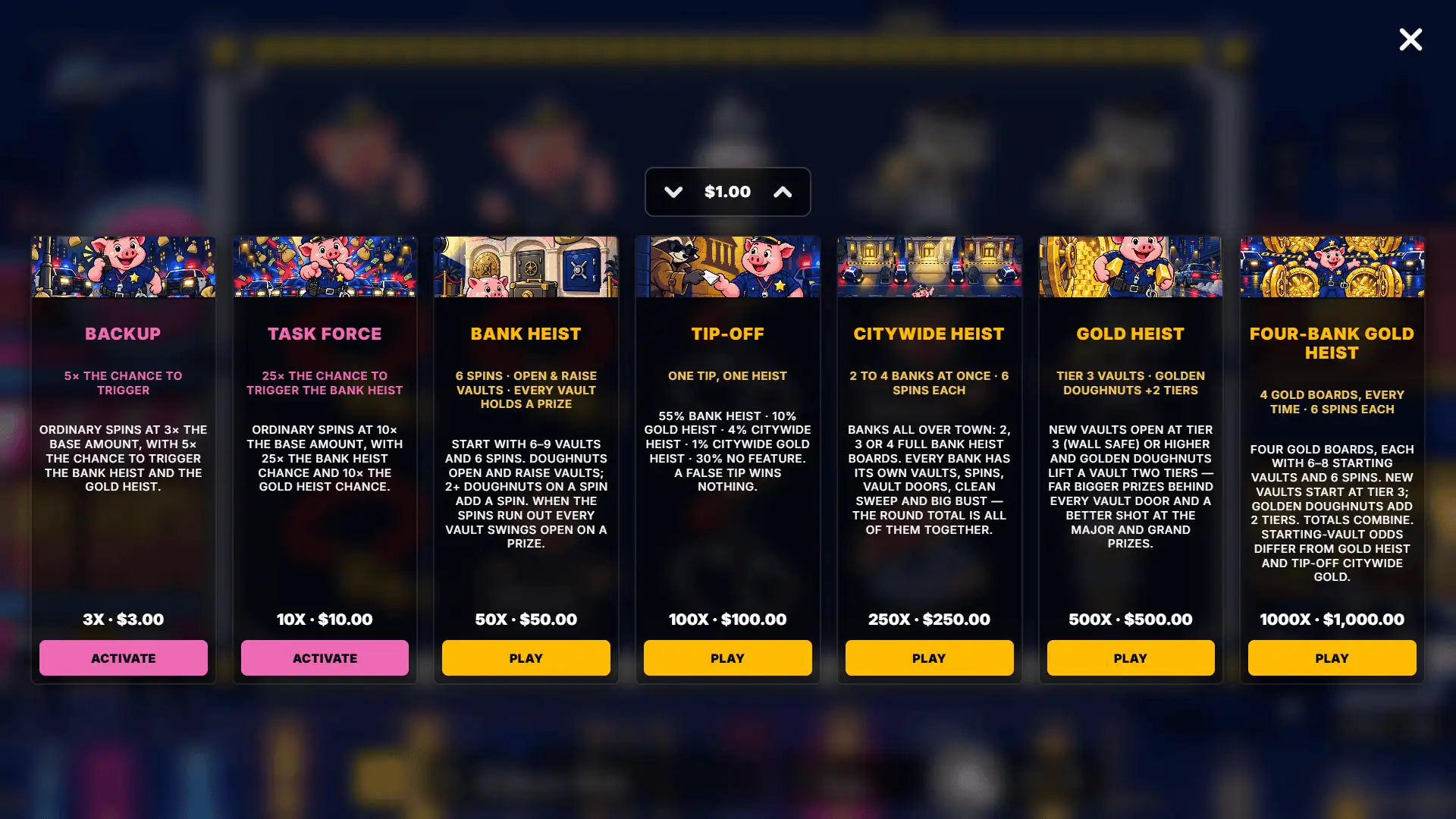 Piggy Police bonus buy menu