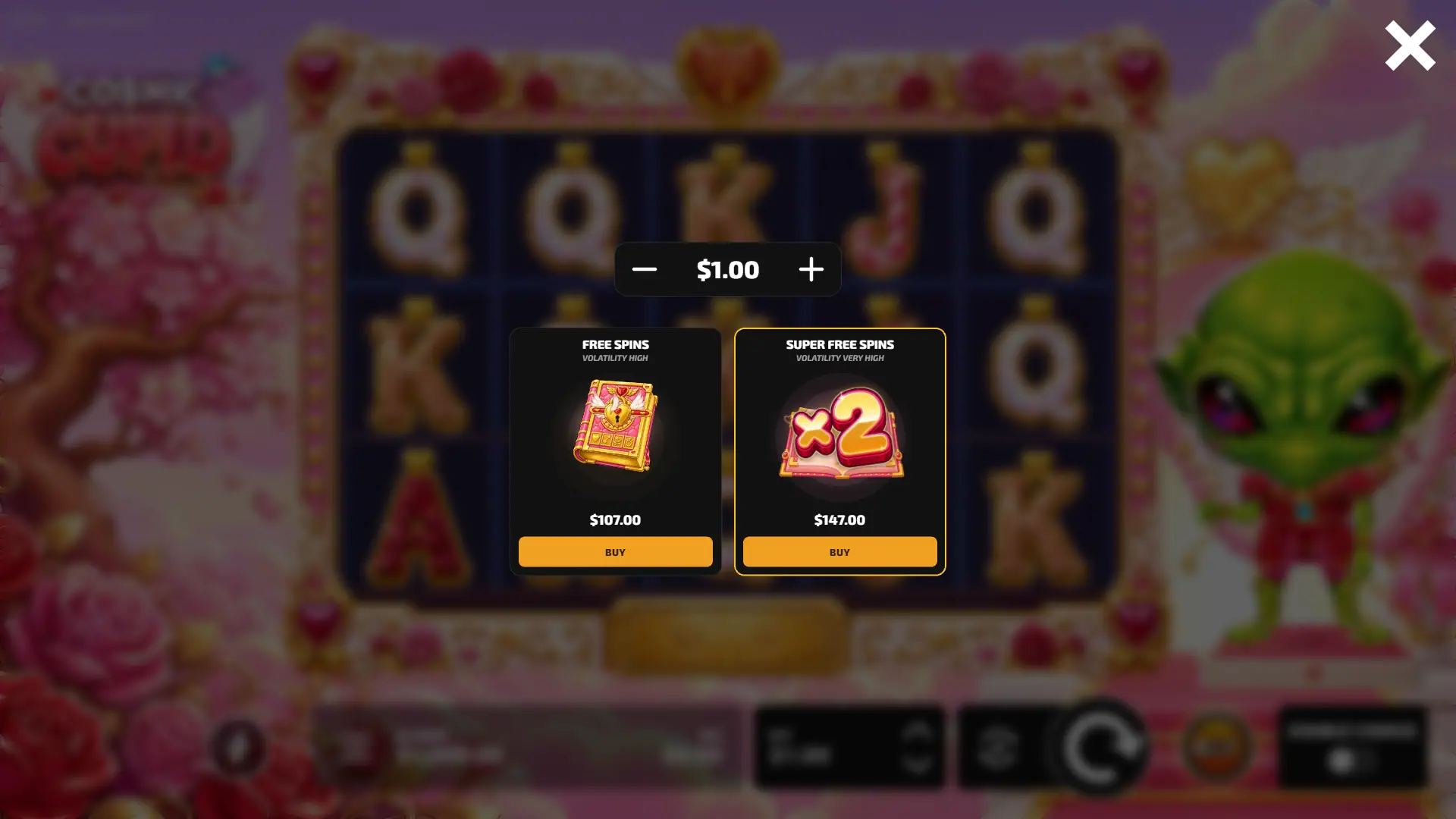Cosmic Cupid bonus buy menu