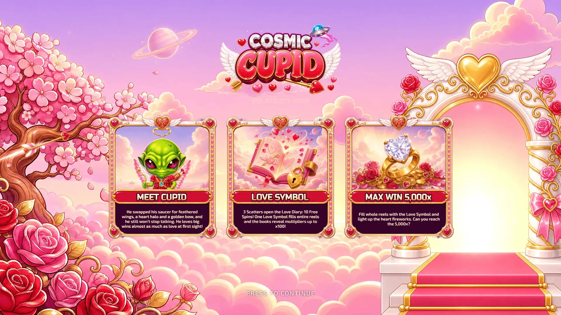 Cosmic Cupid slot intro screen