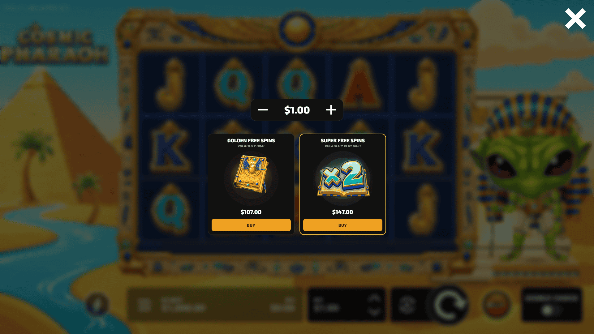 Cosmic Pharaoh bonus buy menu