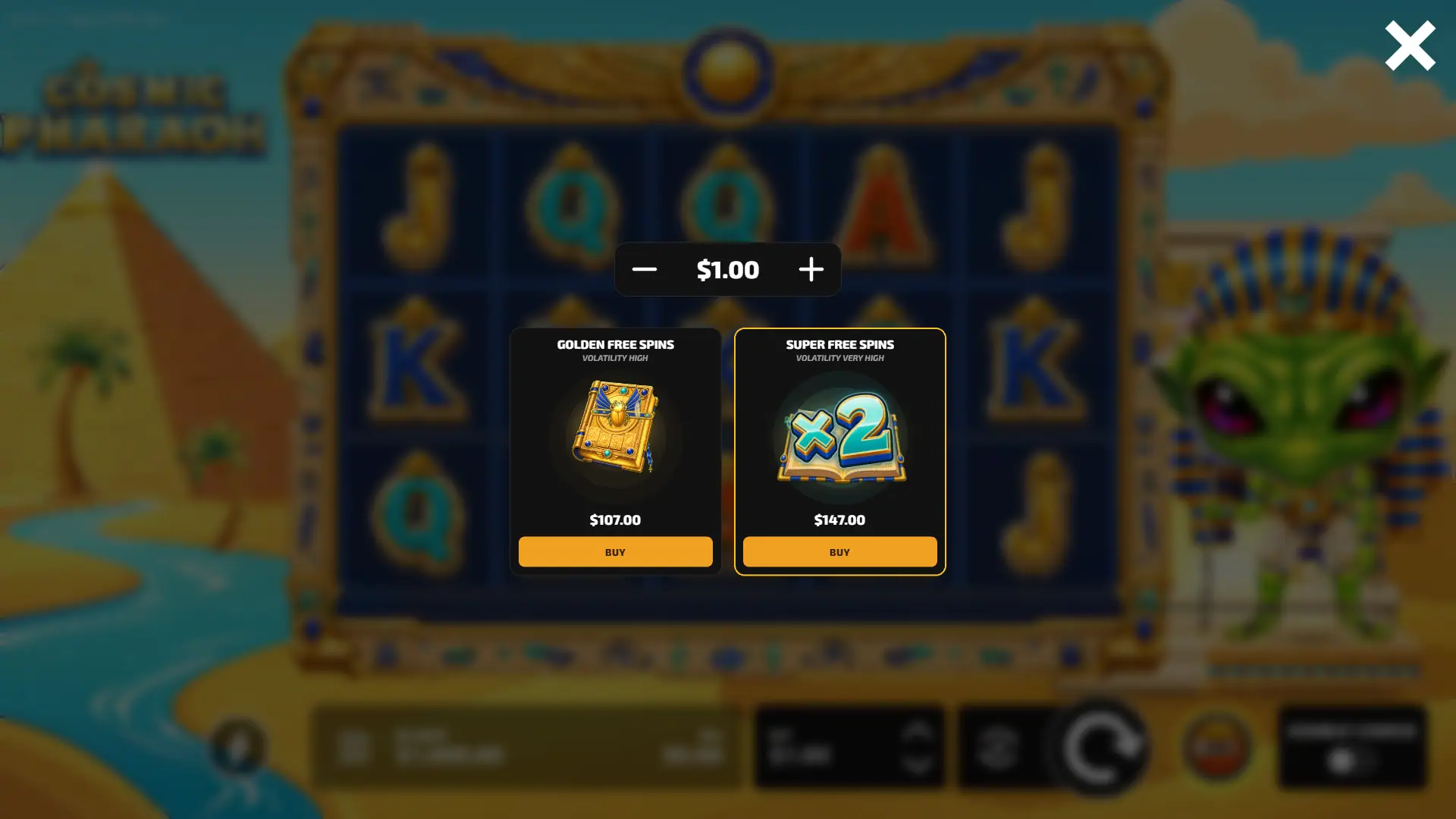 Cosmic Pharaoh bonus buy menu