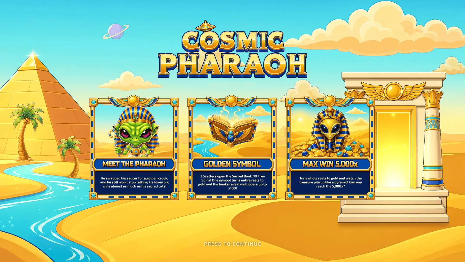 Cosmic Pharaoh slot intro screen
