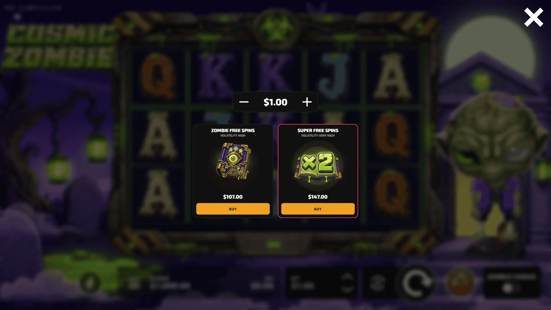 Cosmic Zombie bonus buy menu