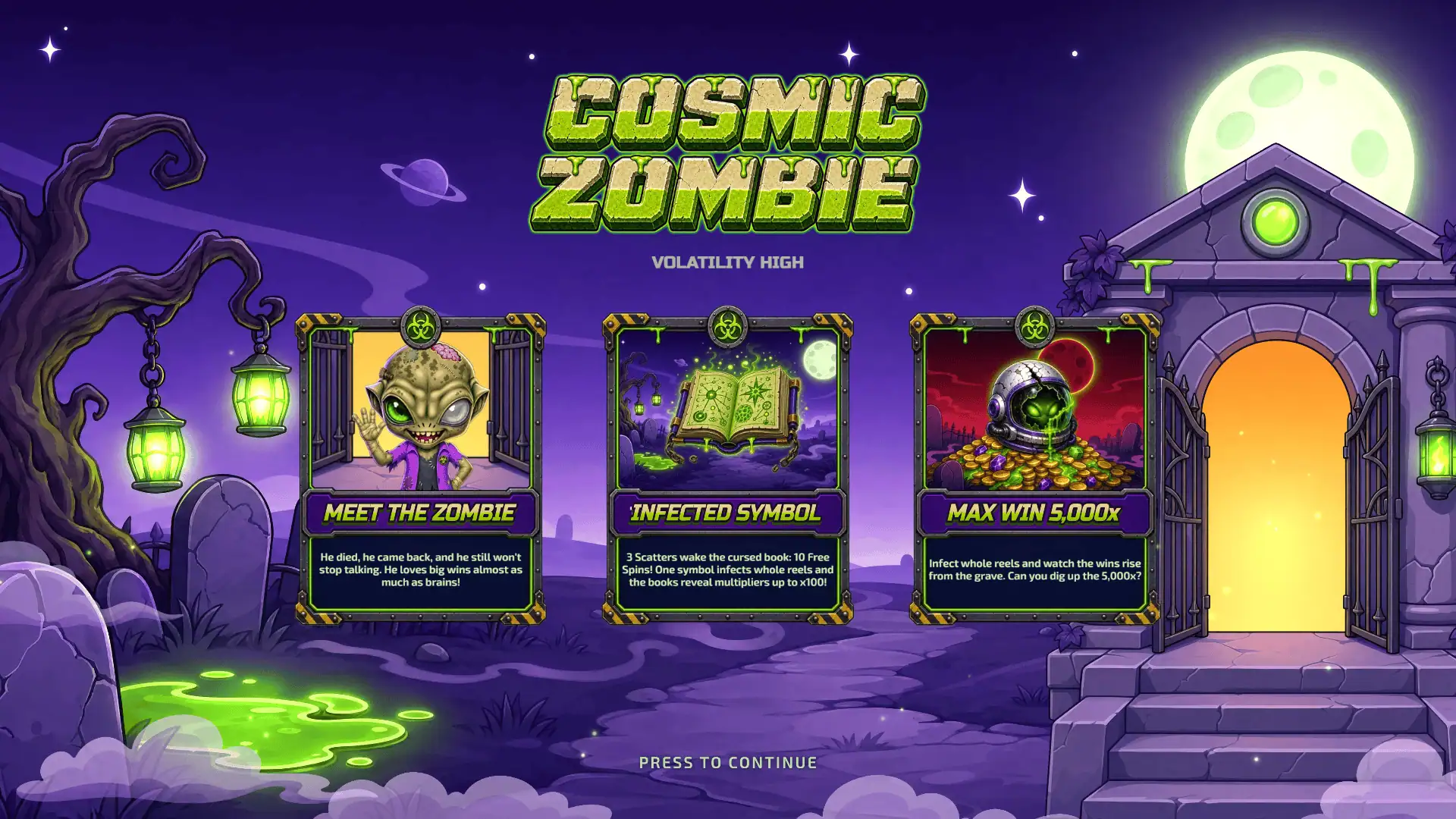 Cosmic Zombie slot intro screen