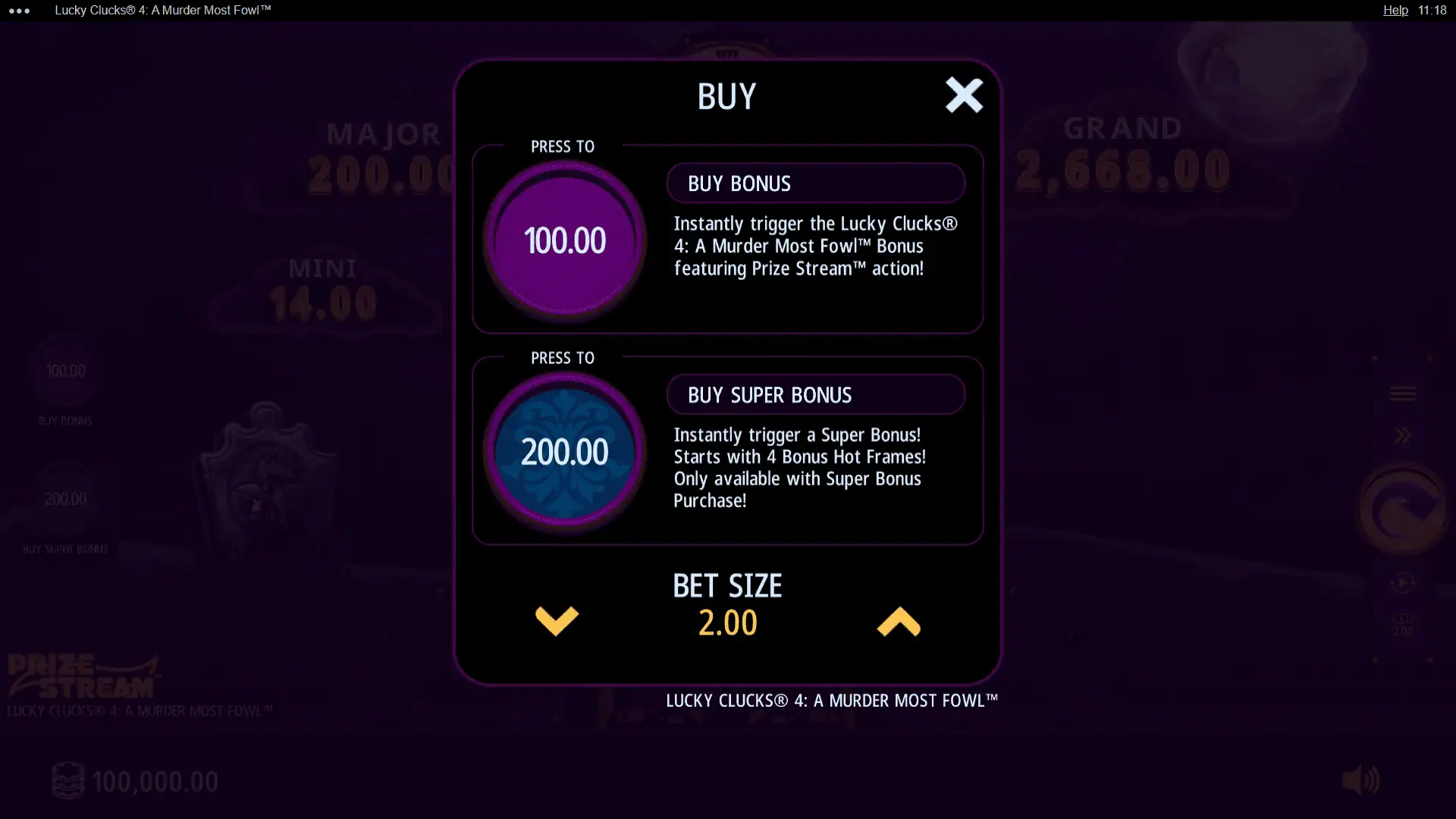 Lucky Clucks 4: A Murder Most Fowl bonus buy menu
