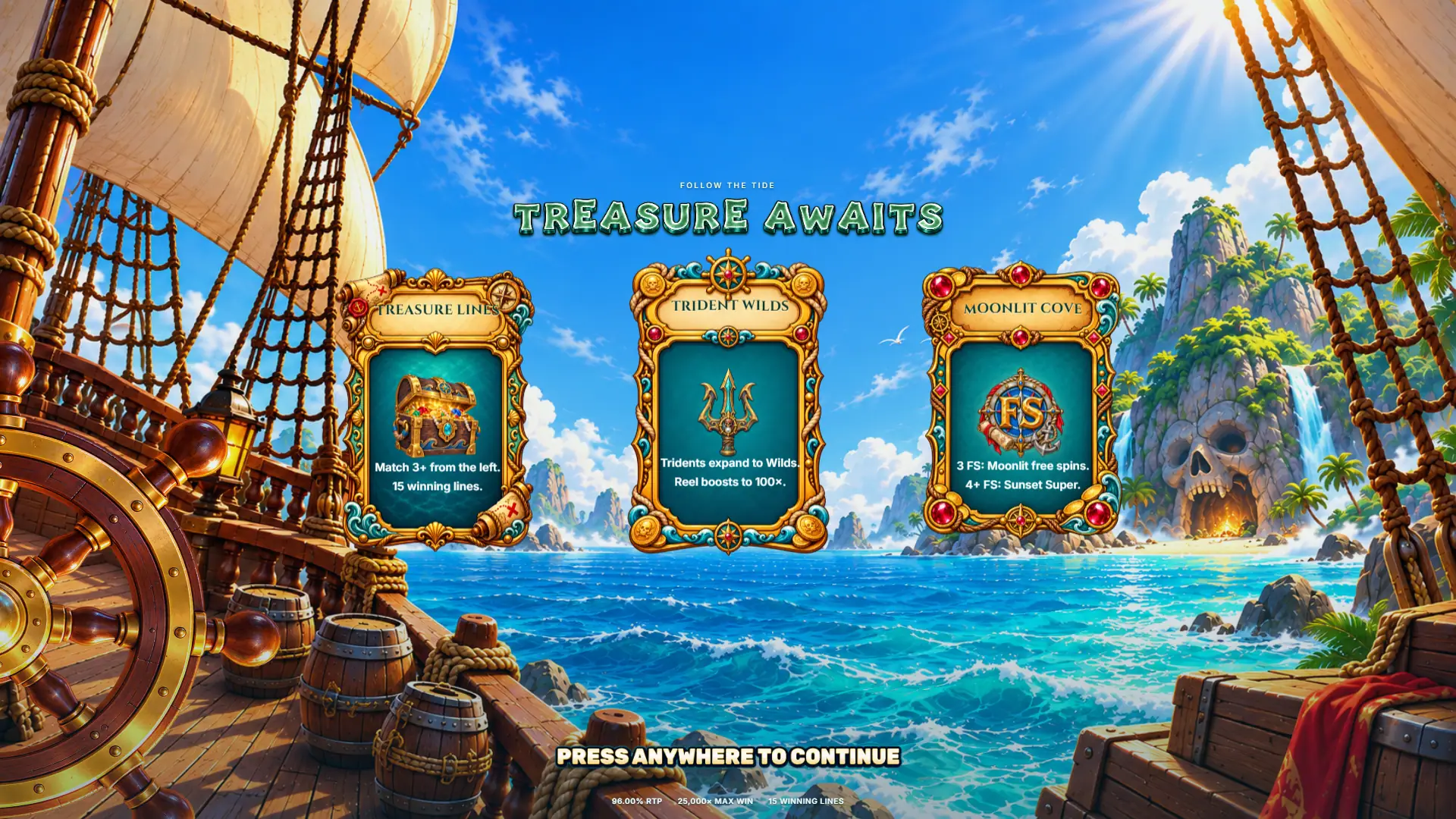 Brinebound Relics slot intro screen