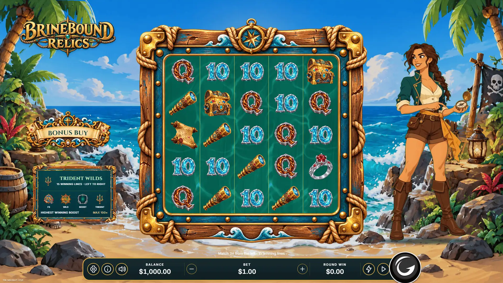 Brinebound Relics slot gameplay reels