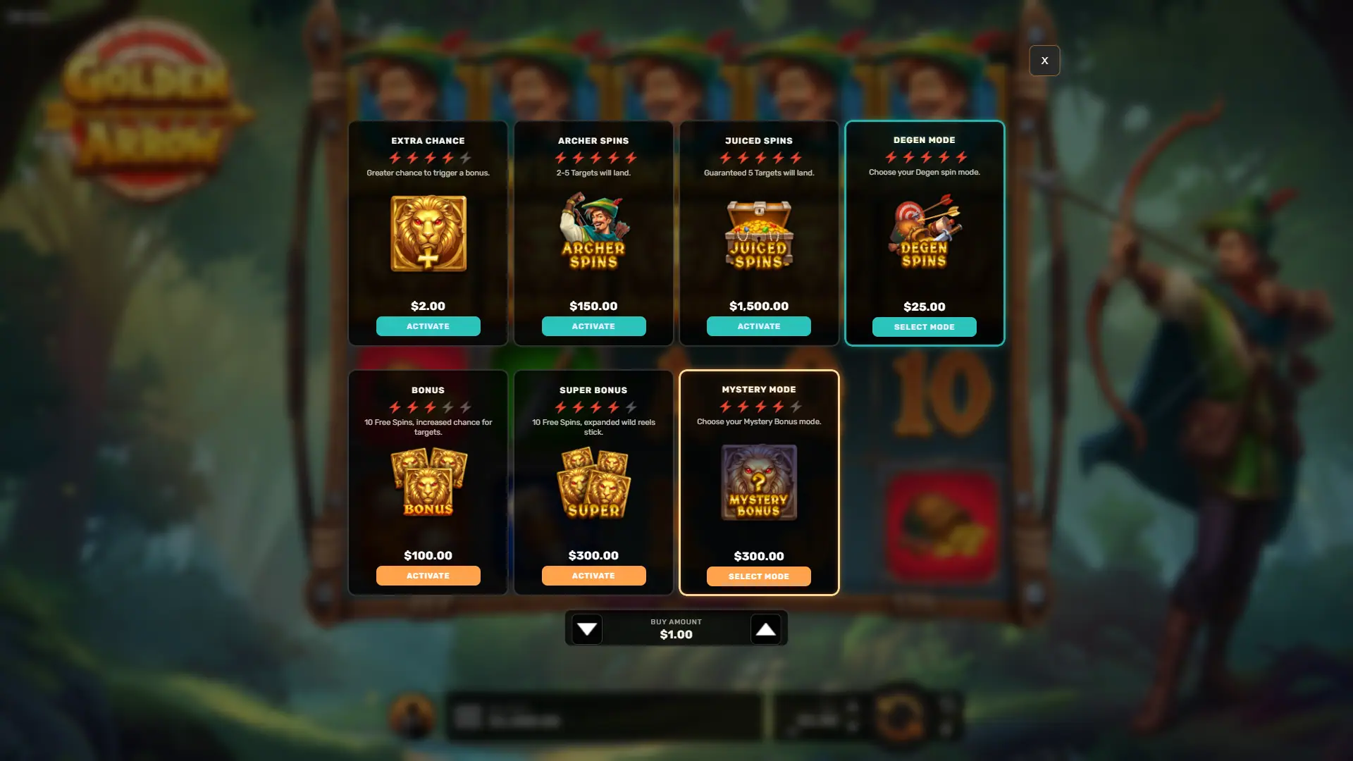 Golden Arrow bonus buy menu