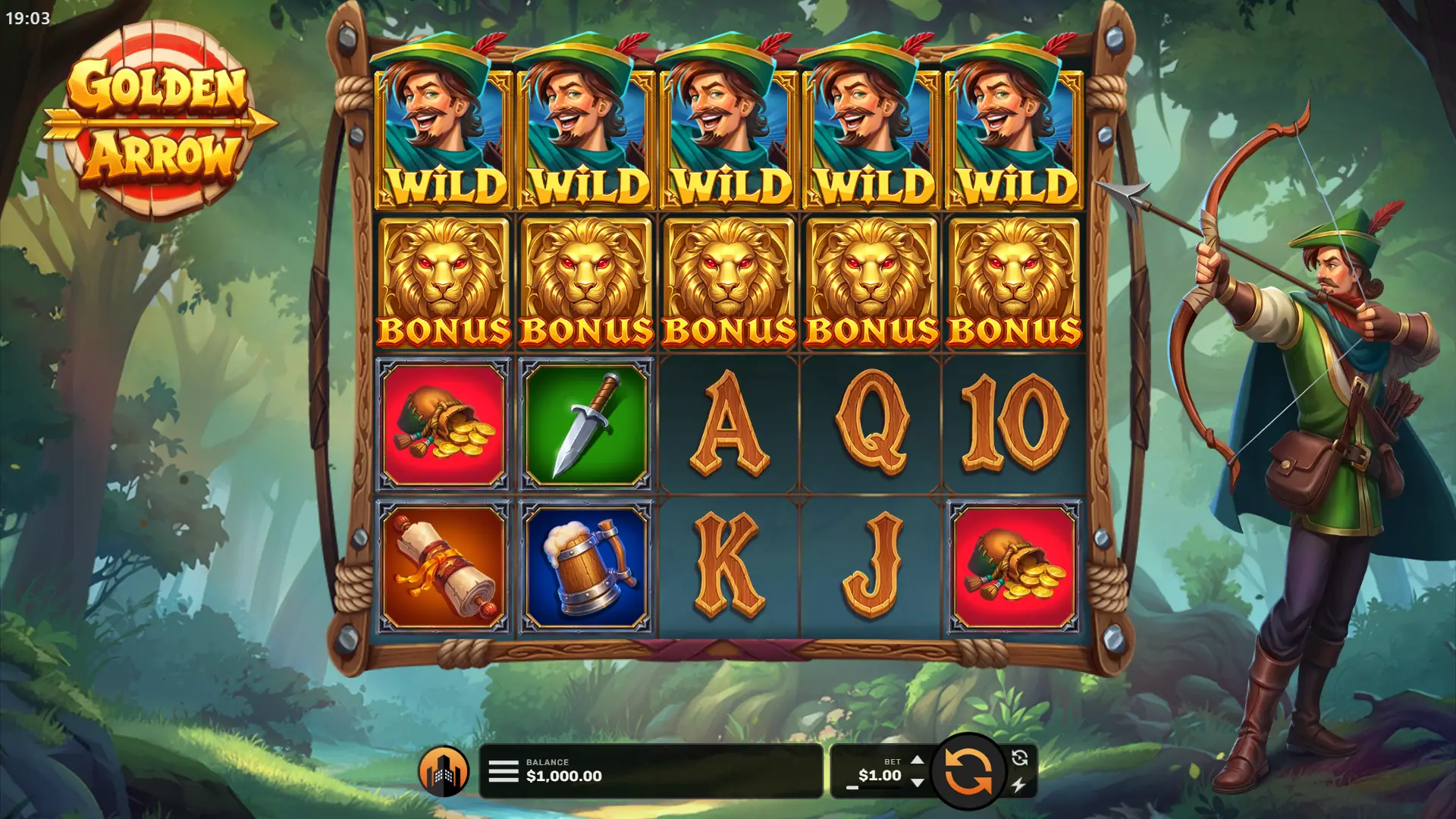 Golden Arrow slot gameplay reels