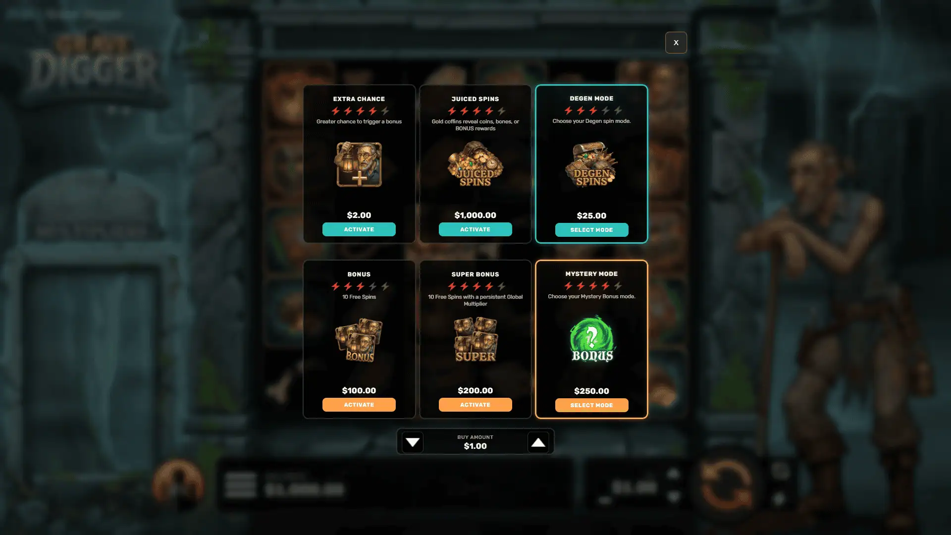 Grave Digger bonus buy menu