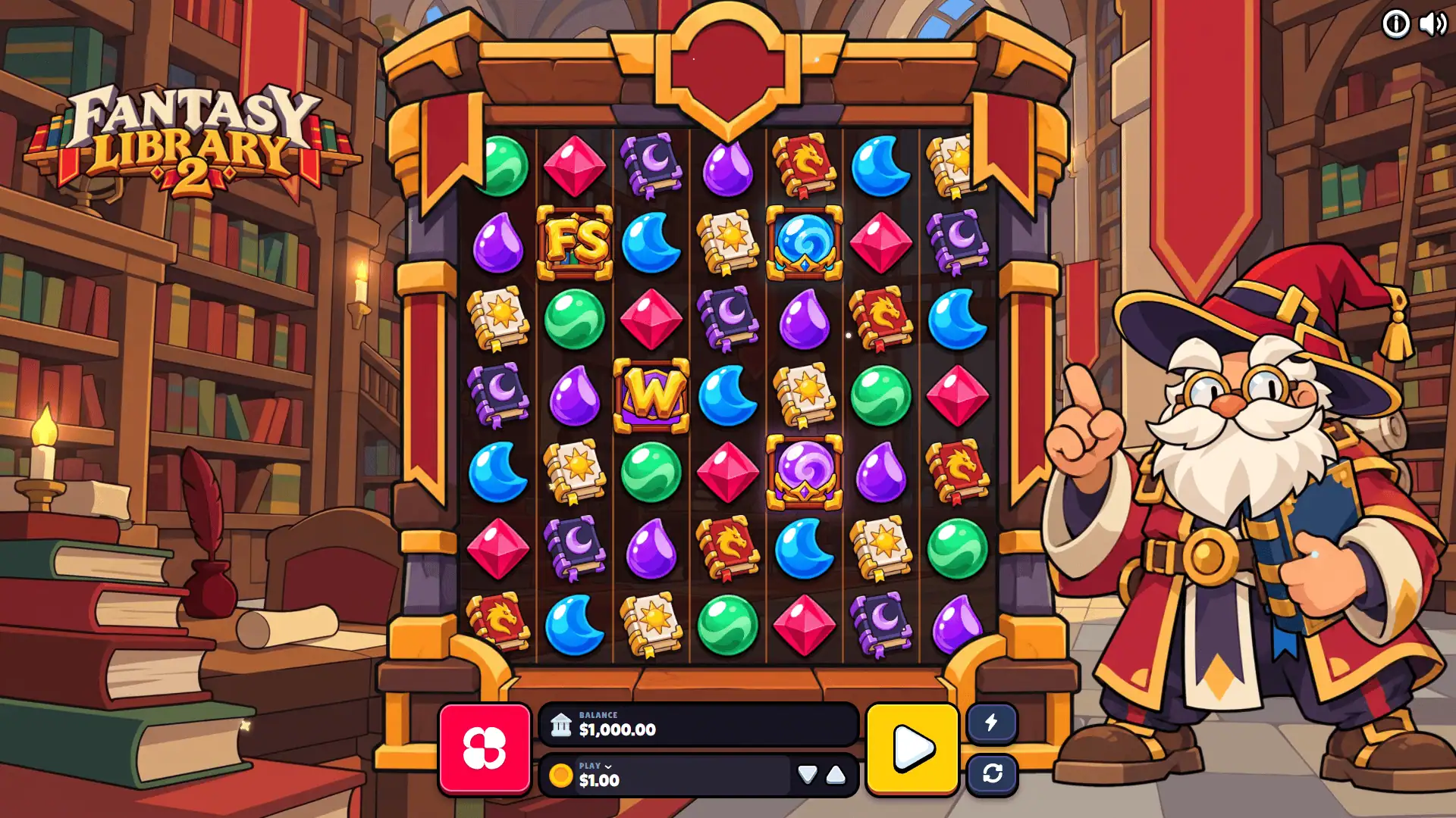 Fantasy Library 2 slot gameplay reels