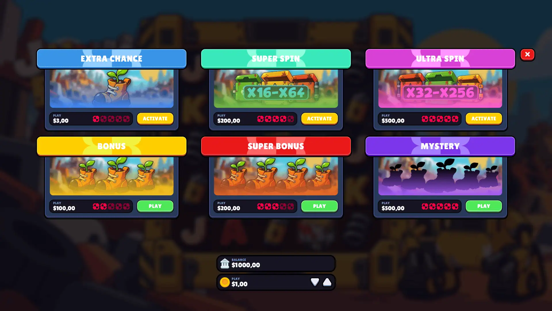 Junk Bot bonus buy menu