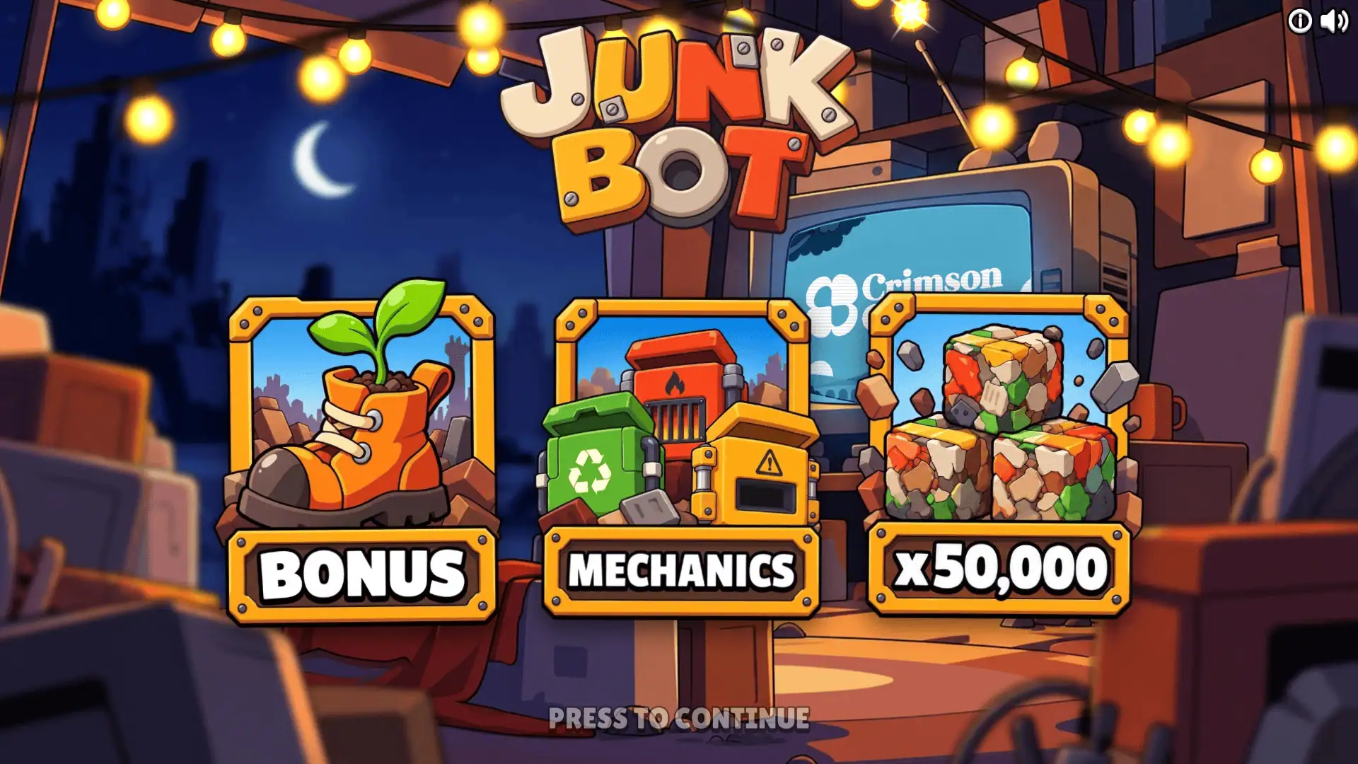 Junk Bot slot intro screen