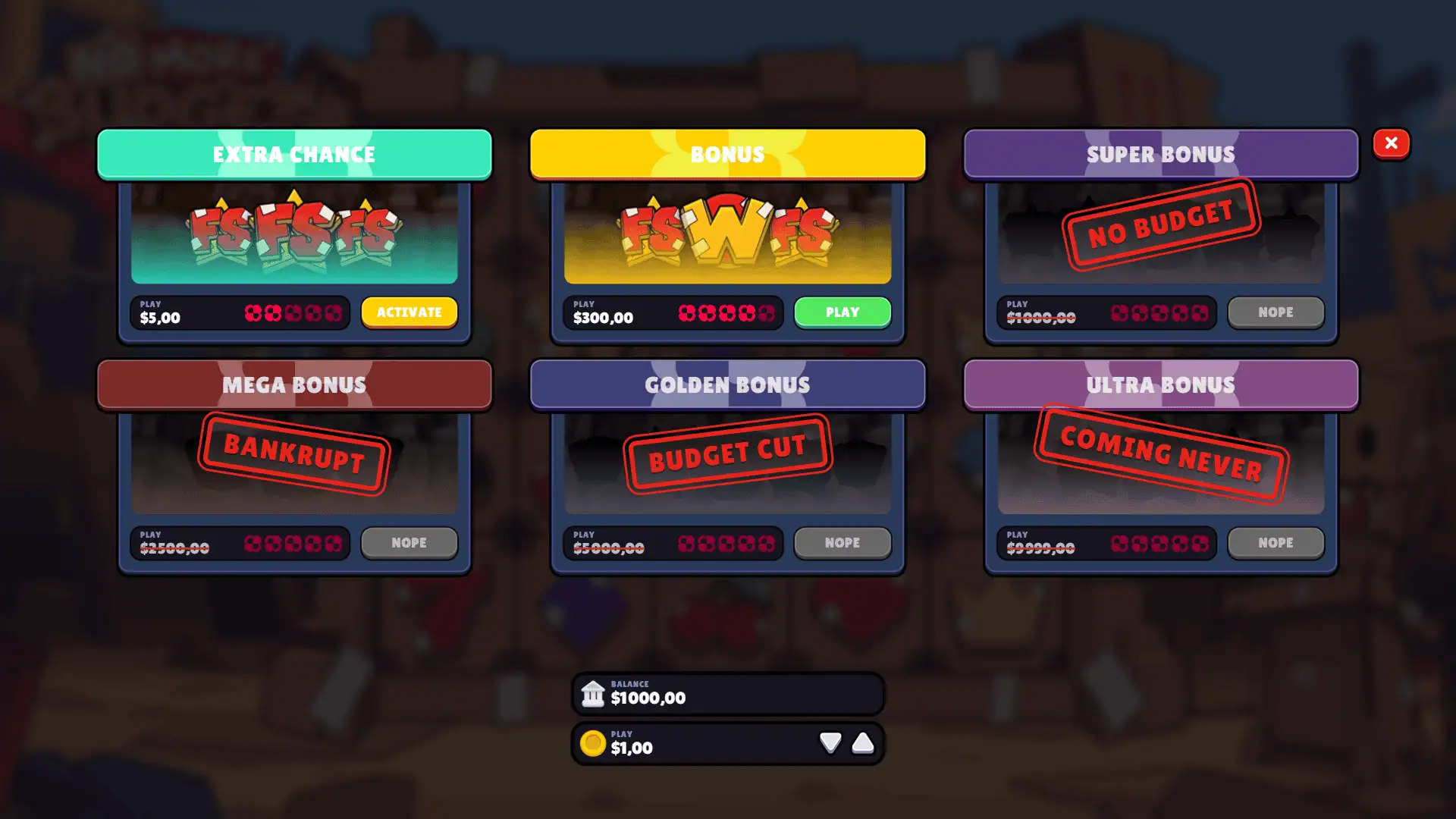 No More Budget bonus buy menu