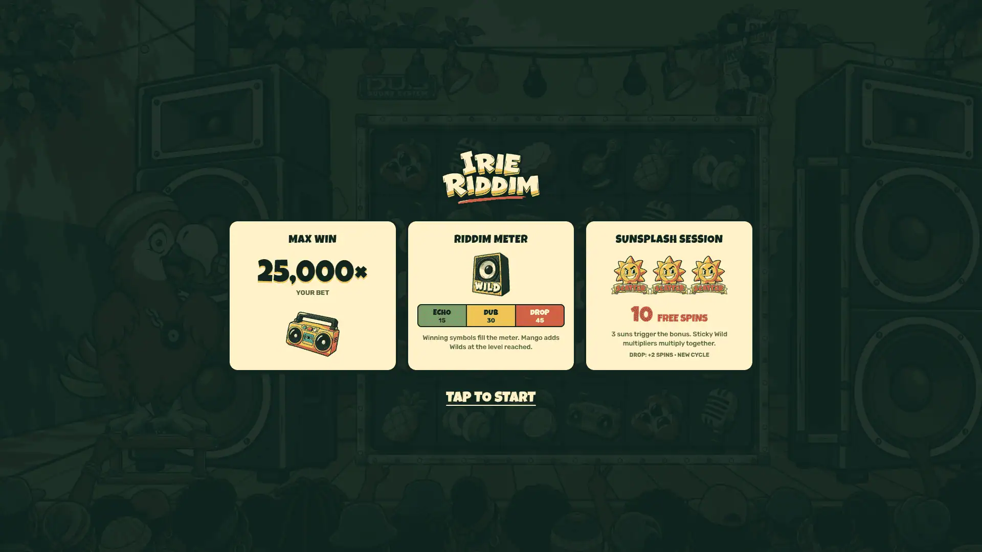 Irie Riddim slot intro screen