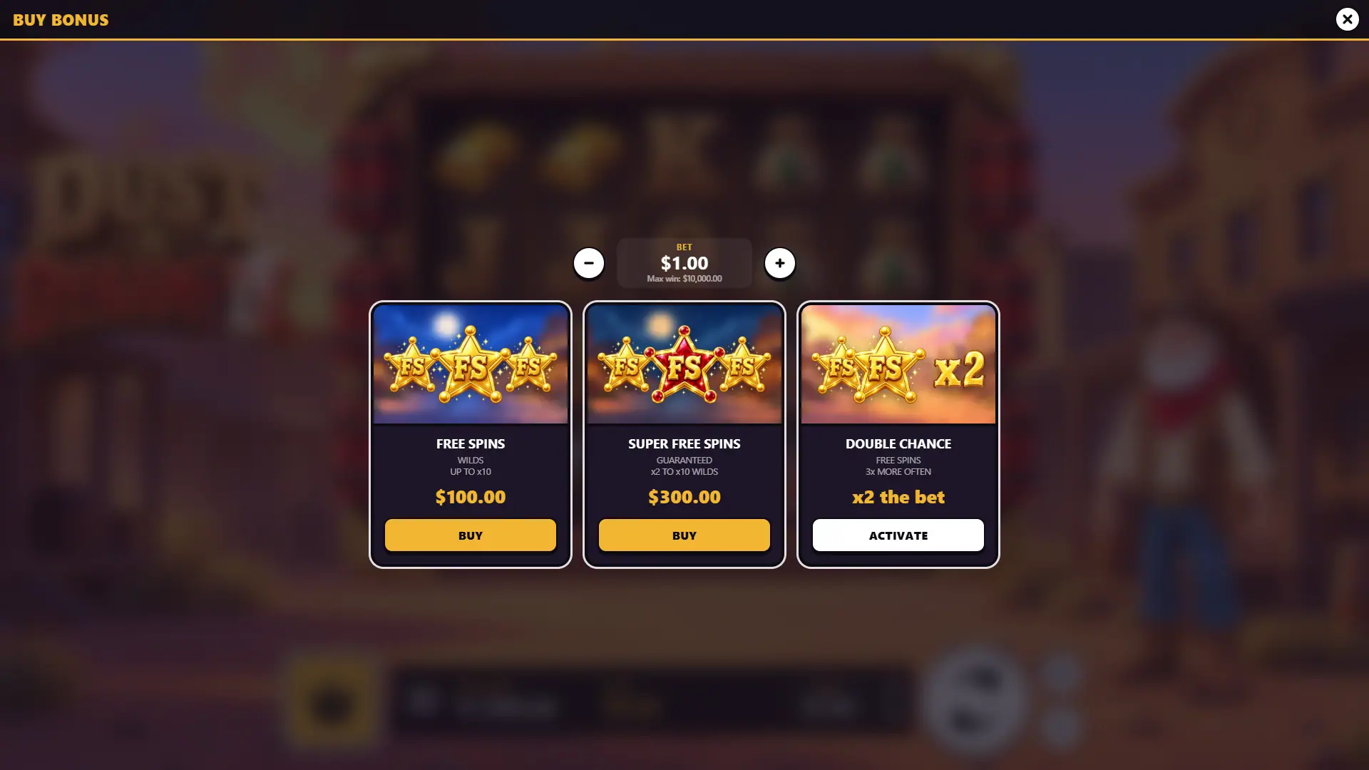Dust & Dynamite bonus buy menu