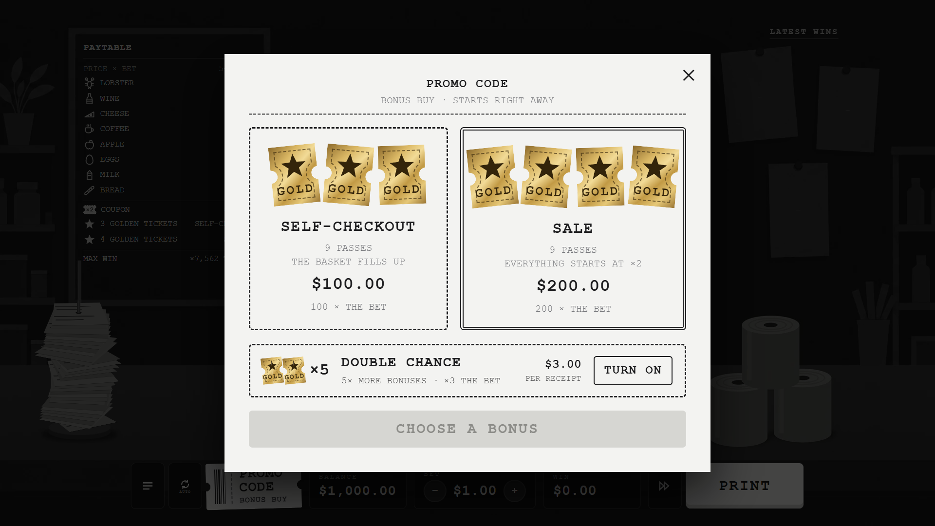 Receipt bonus buy menu