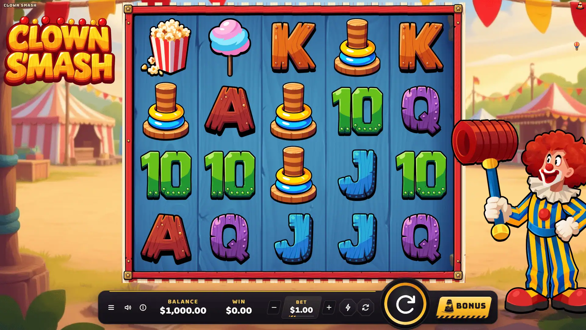 Clown Smash slot gameplay reels