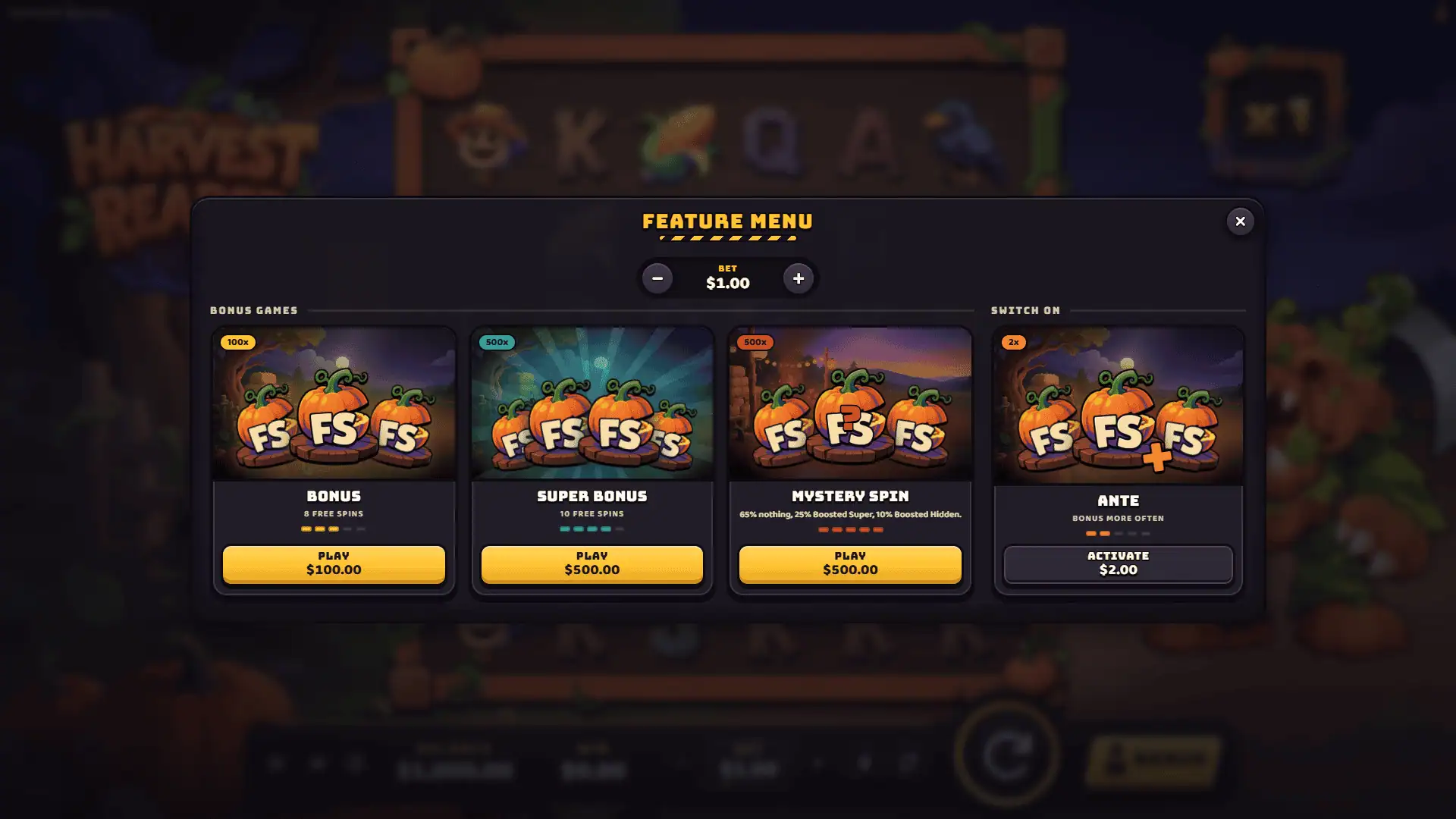 Harvest Reaper bonus buy menu