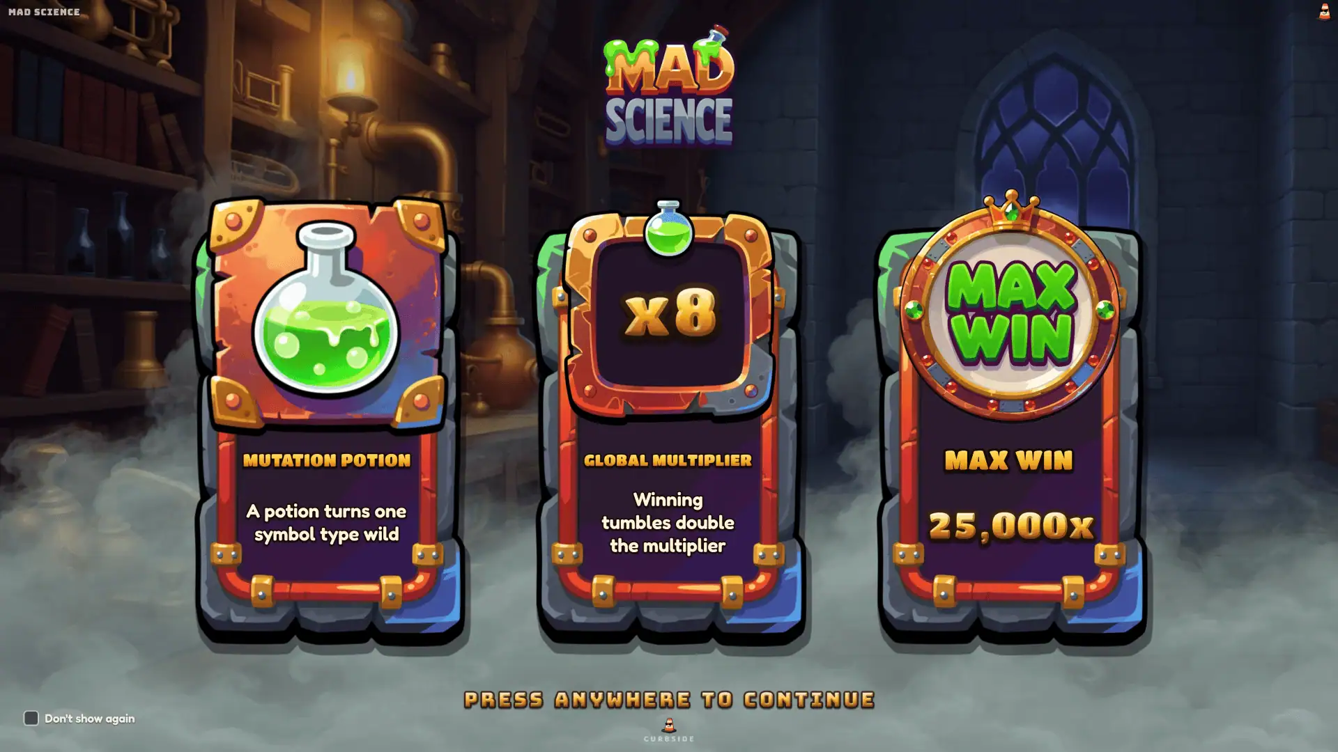 Mad Science slot intro screen