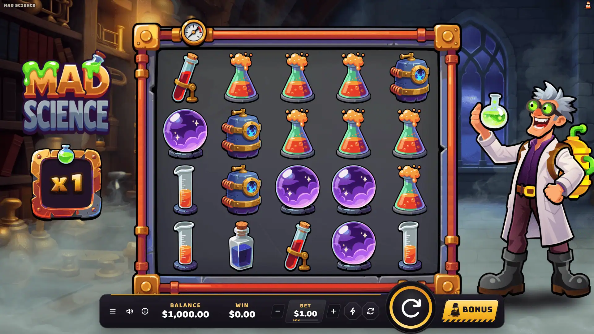Mad Science slot gameplay reels