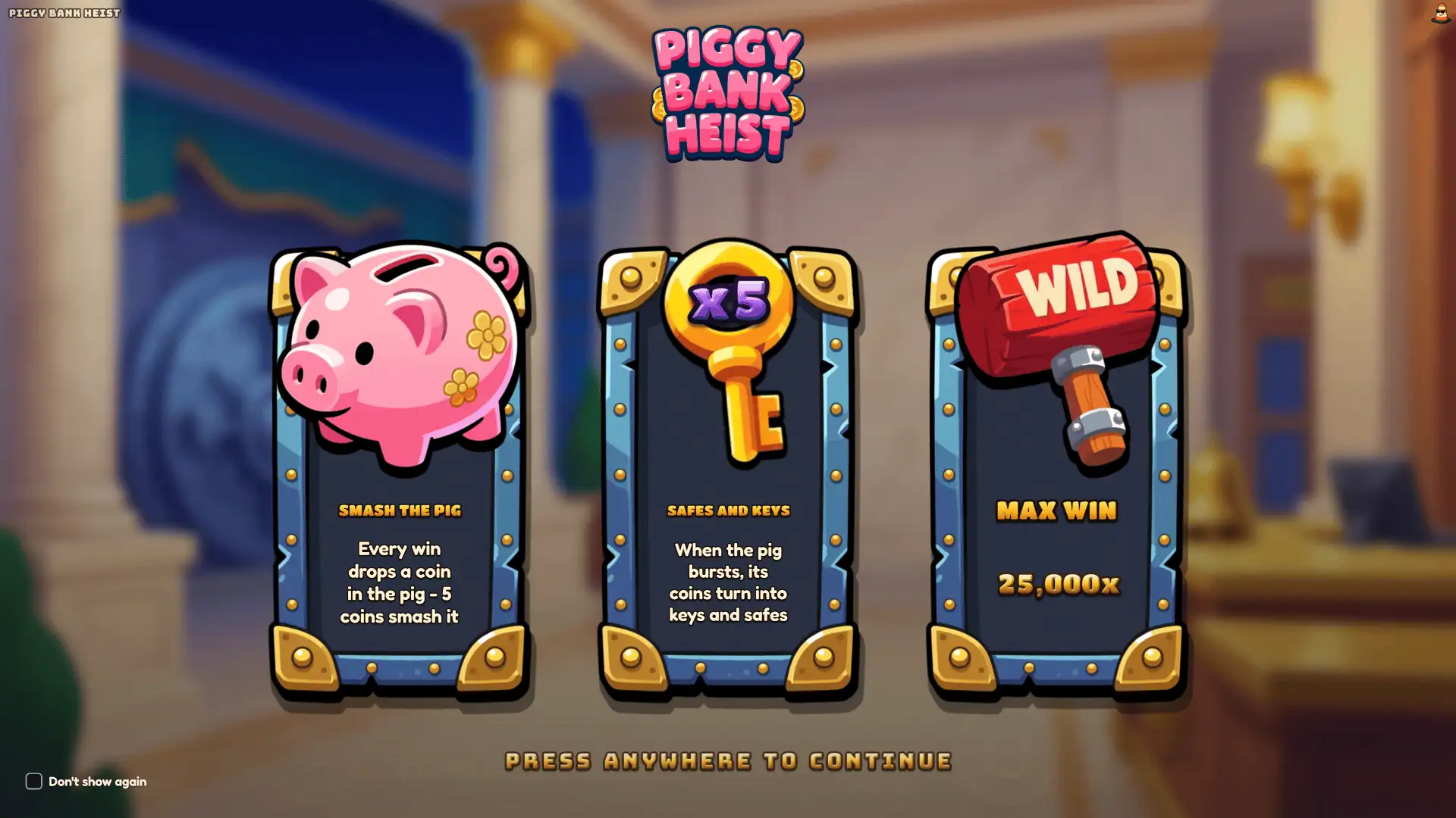 Piggy Bank Heist slot intro screen