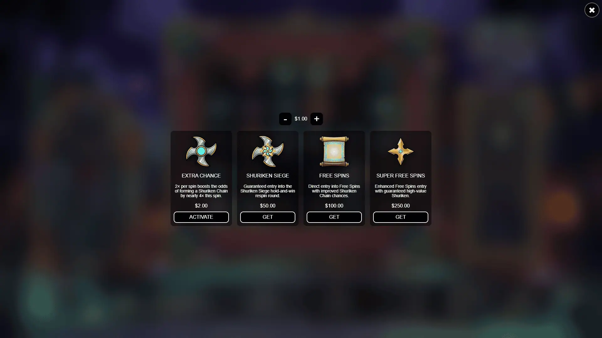 Shuriken Shadows bonus buy menu