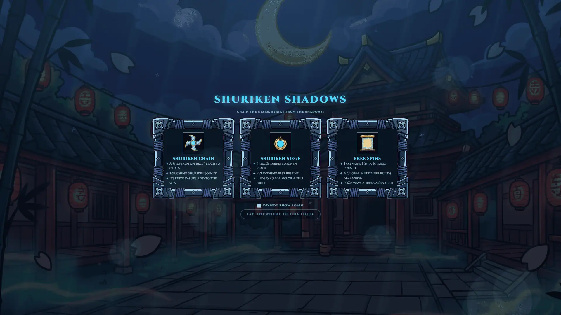 Shuriken Shadows slot intro screen