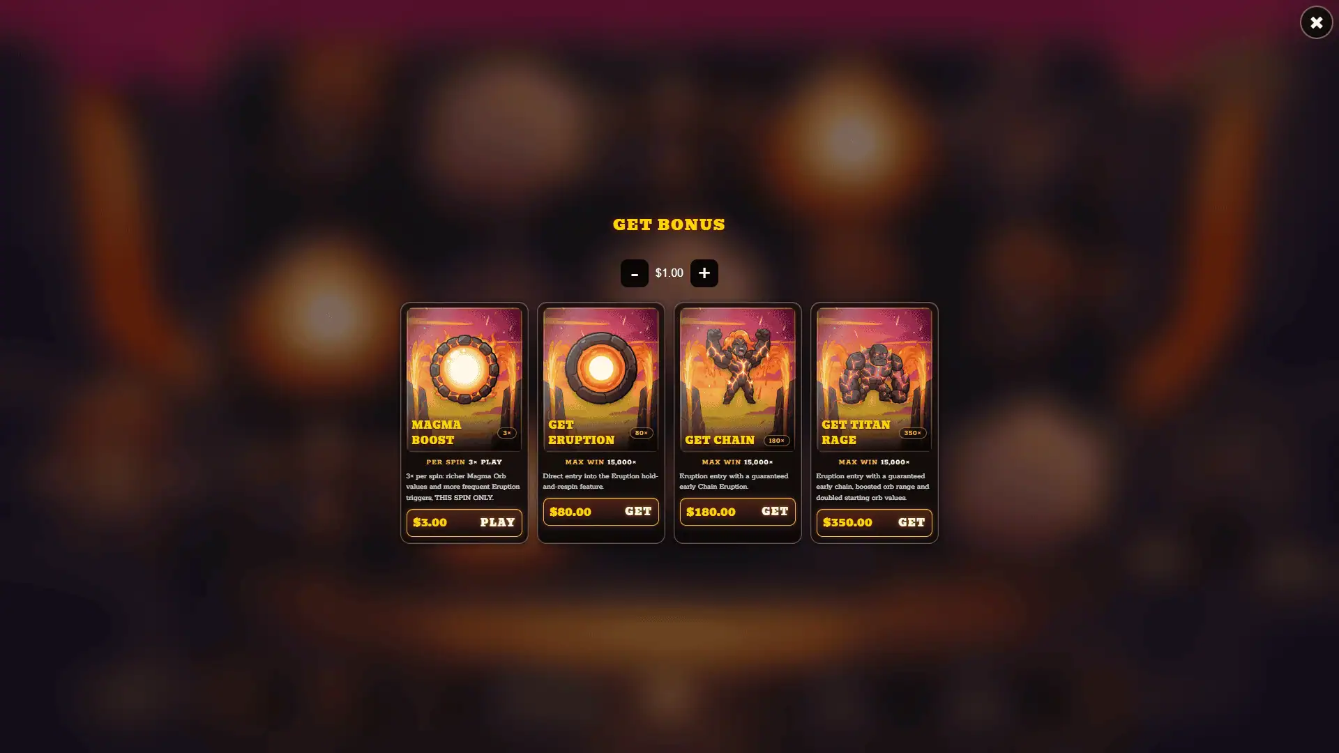 Titan Eruption bonus buy menu