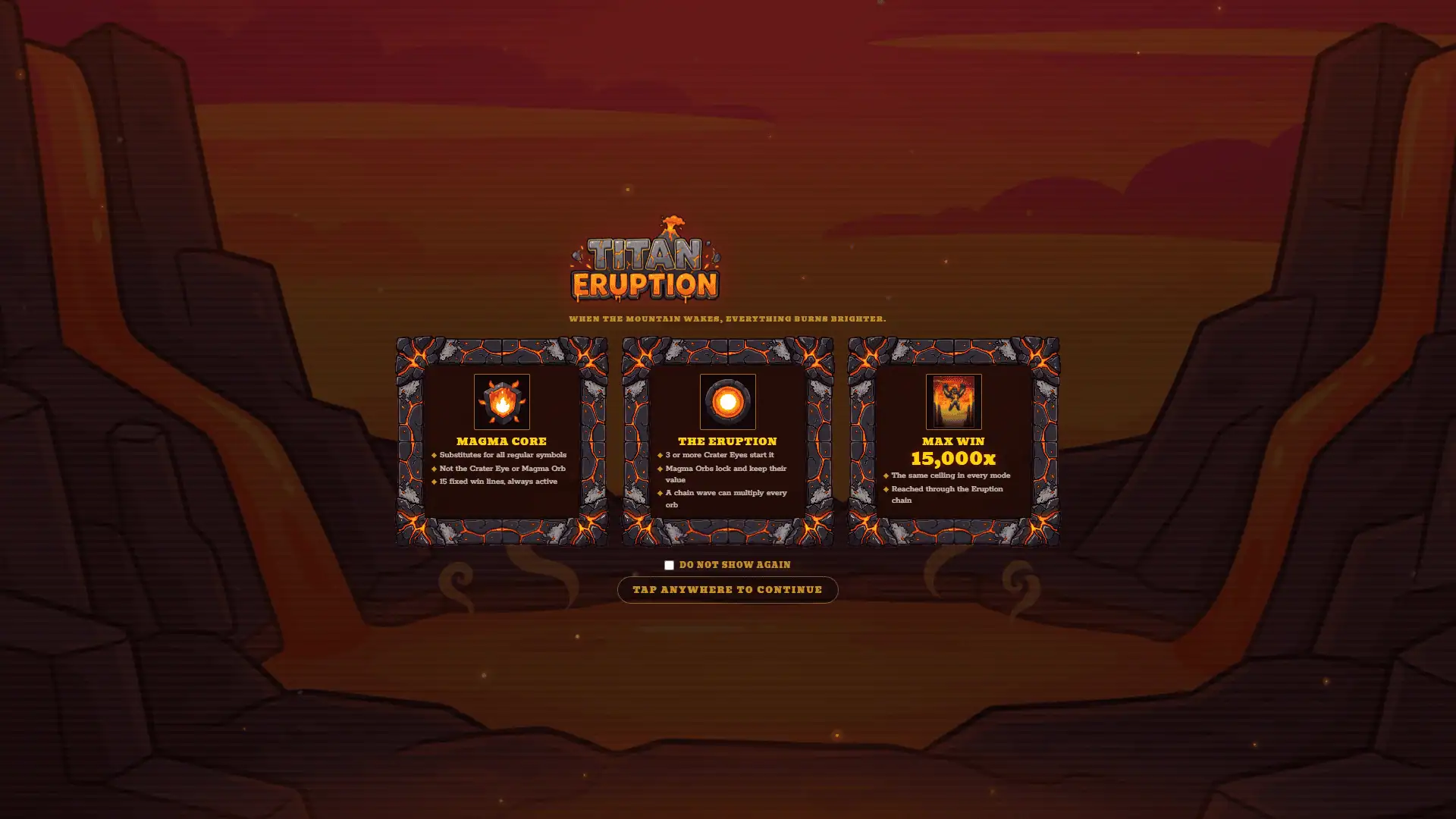 Titan Eruption slot intro screen