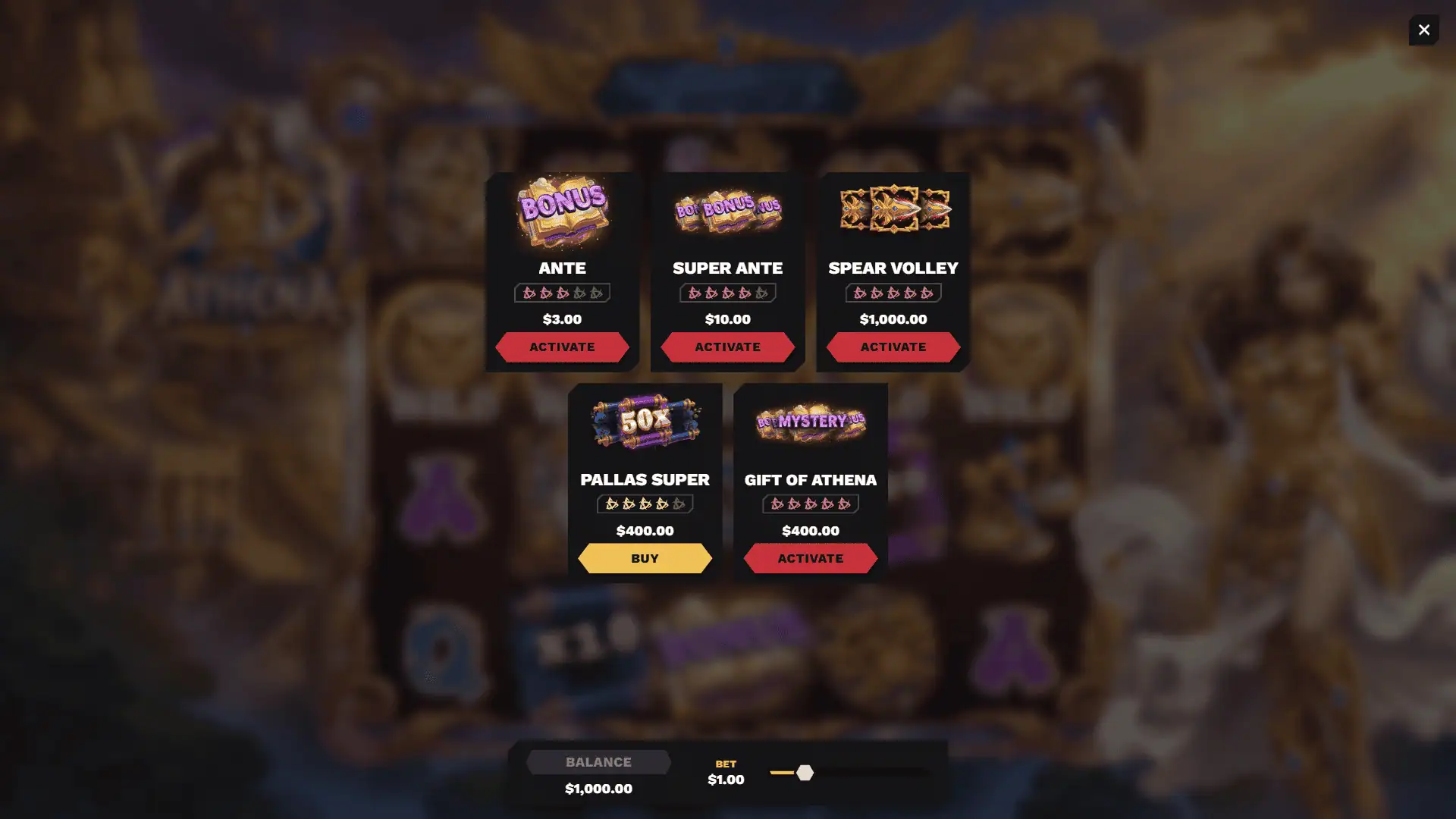 Athena bonus buy menu