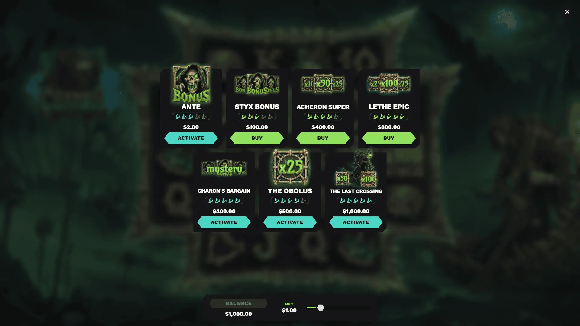 Charon bonus buy menu
