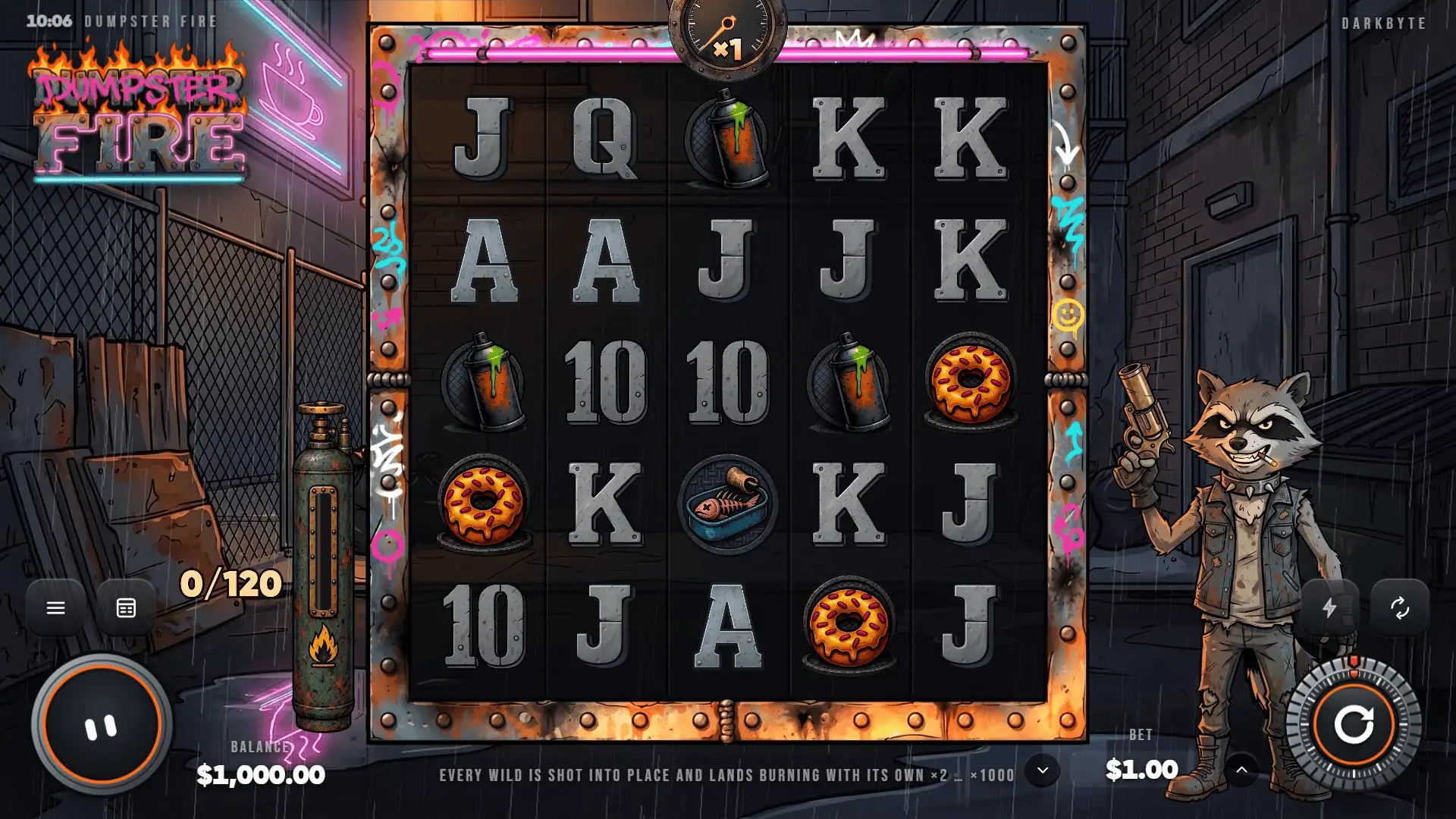 Dumpster Fire slot gameplay reels