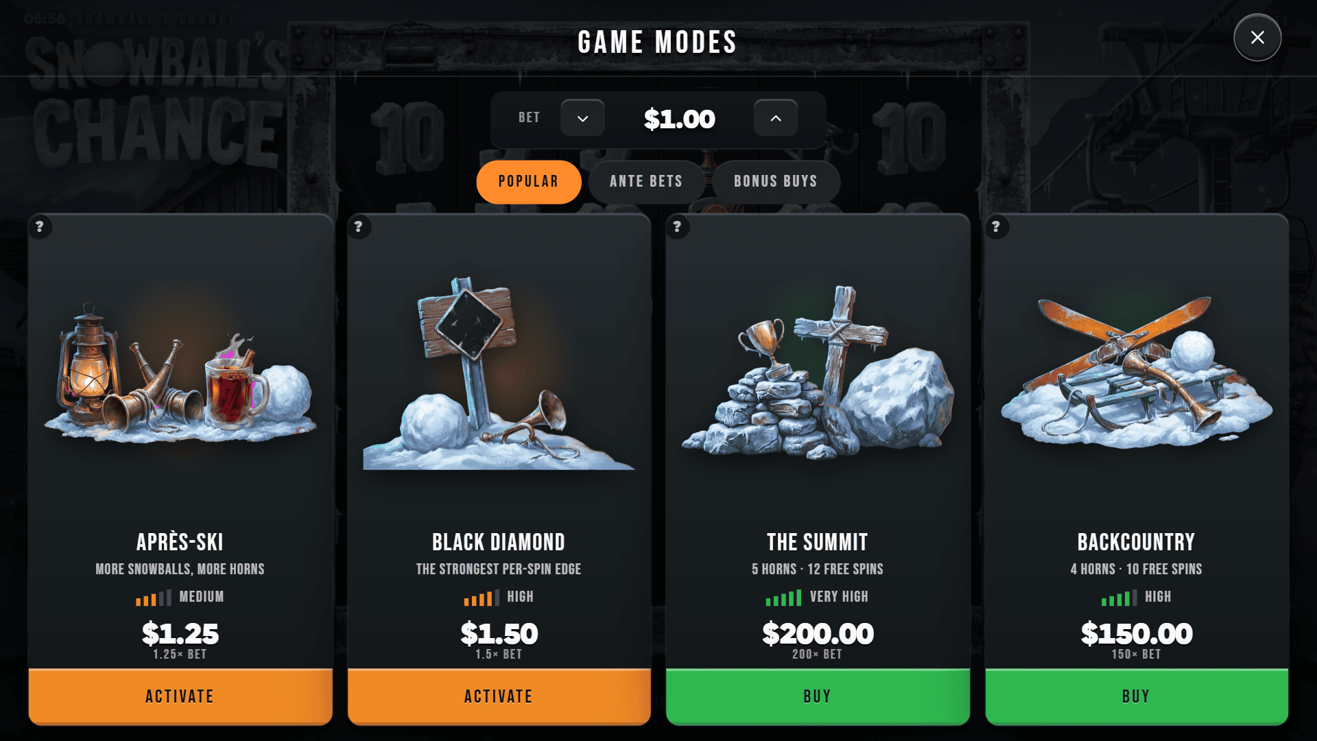 Snowball's Chance bonus buy menu