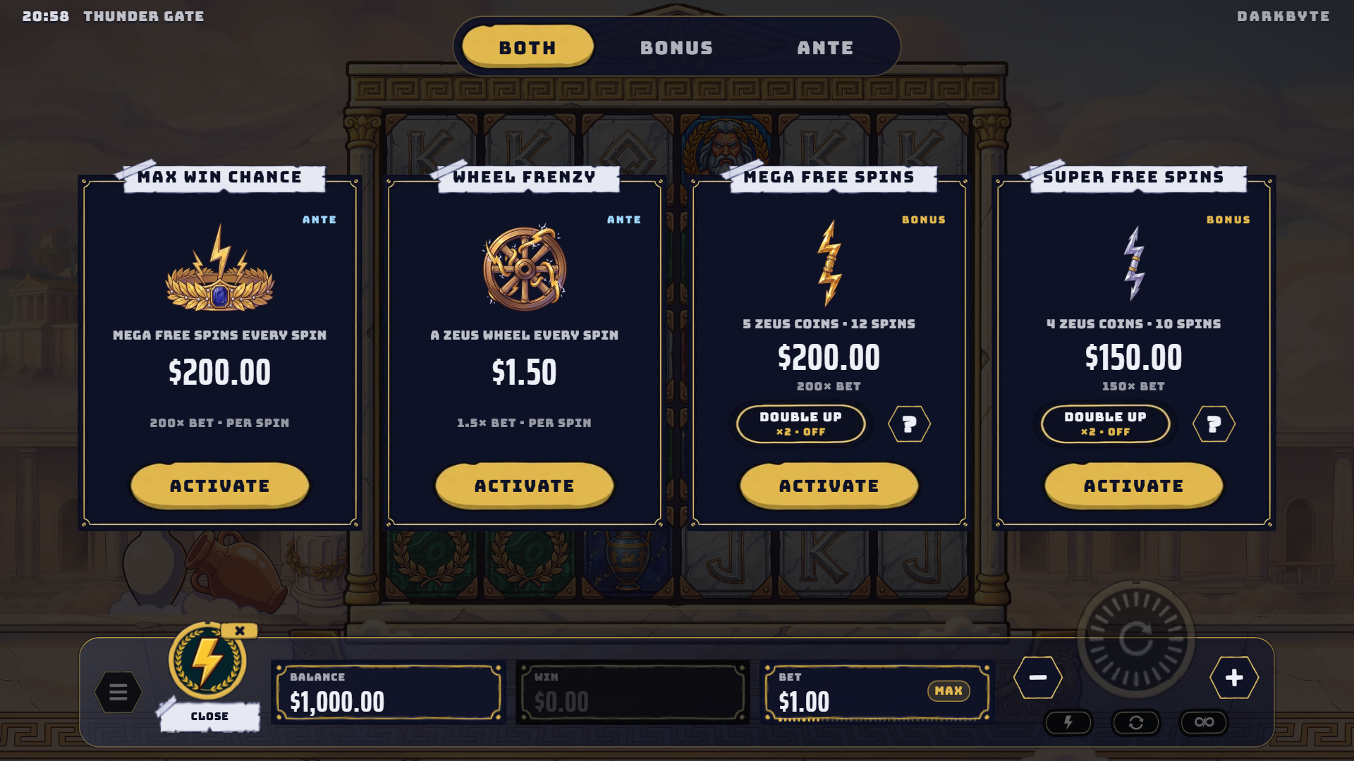 Thunder Gate bonus buy menu