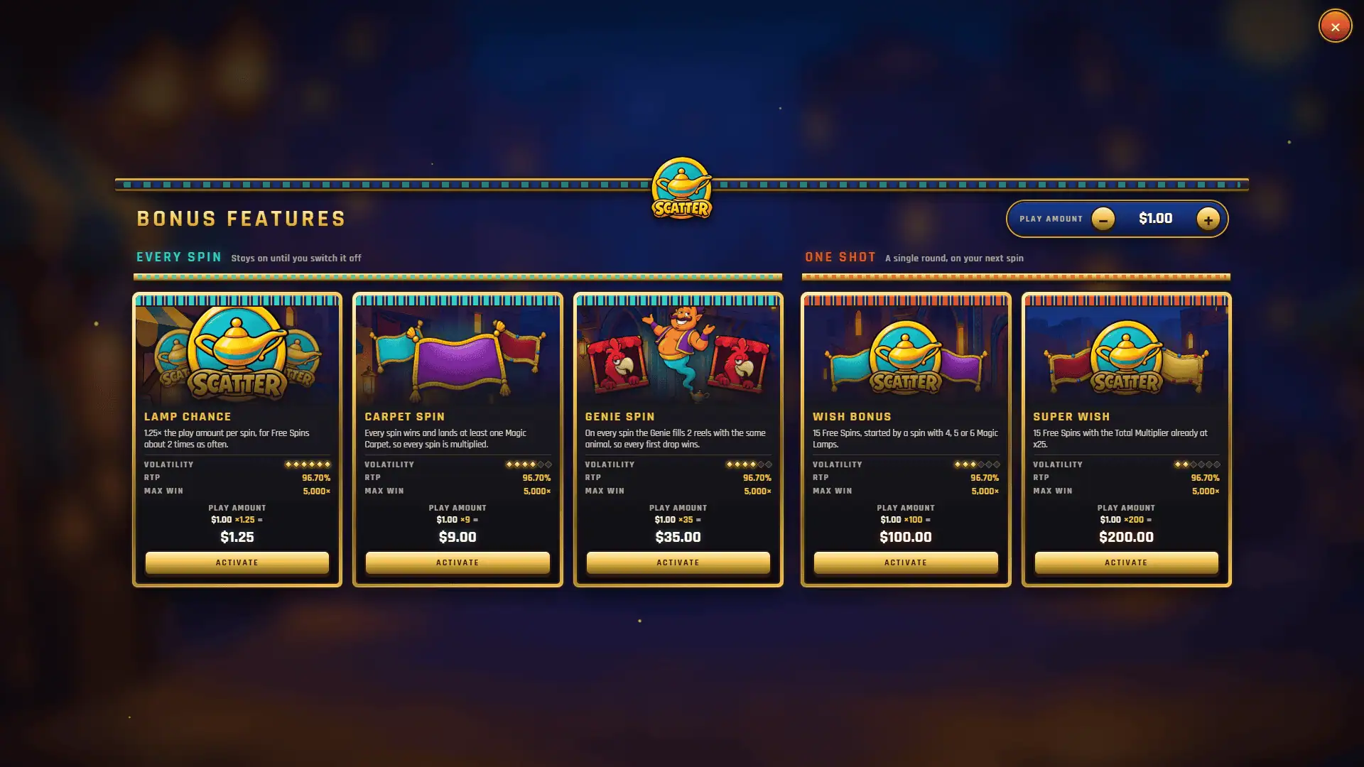 Bazaar Of Jinnbo bonus buy menu
