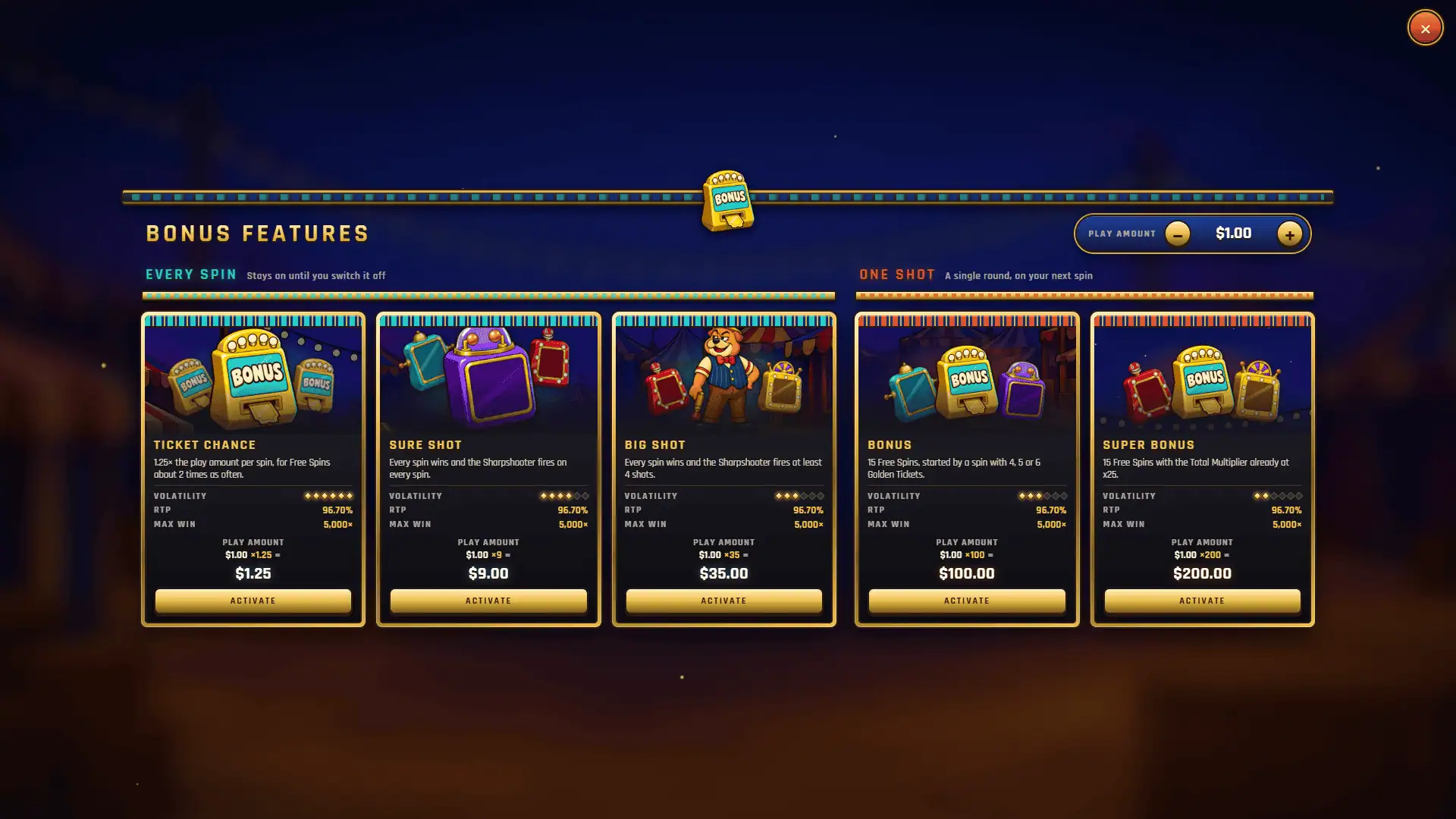 Corker bonus buy menu