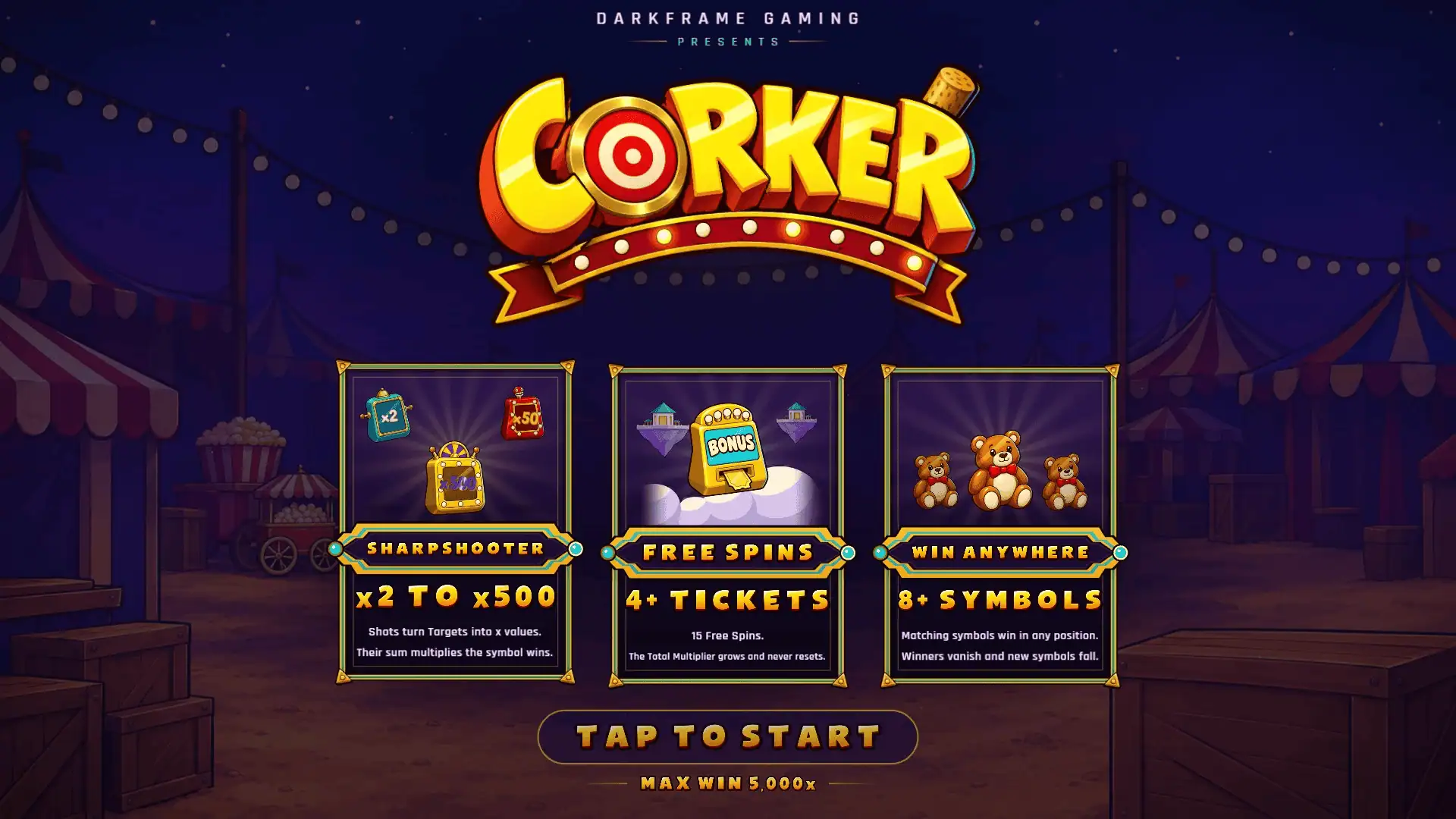 Corker slot intro screen