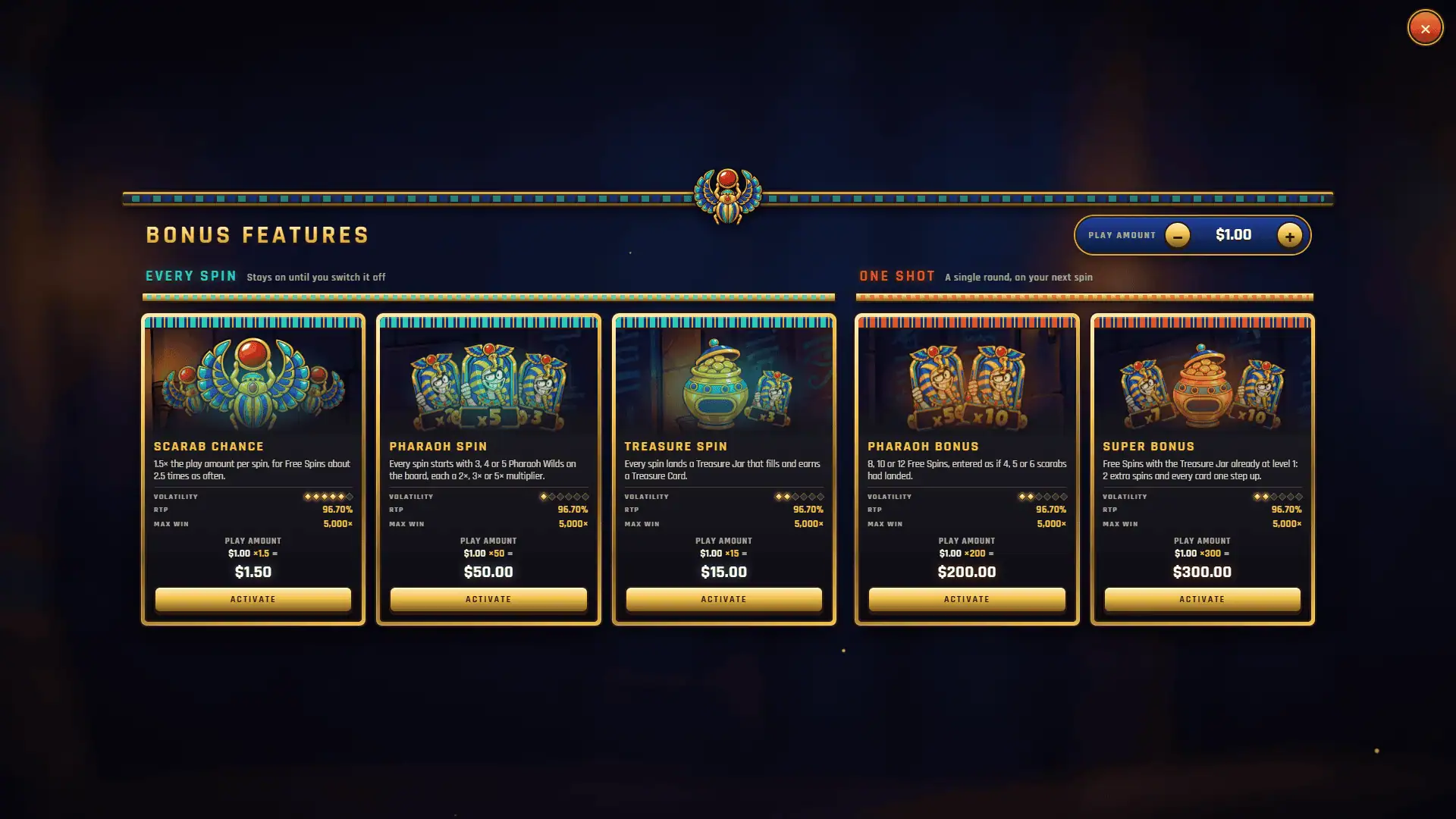 Scarab King bonus buy menu