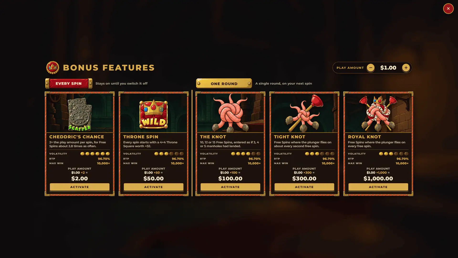 Throne of Cheddric bonus buy menu