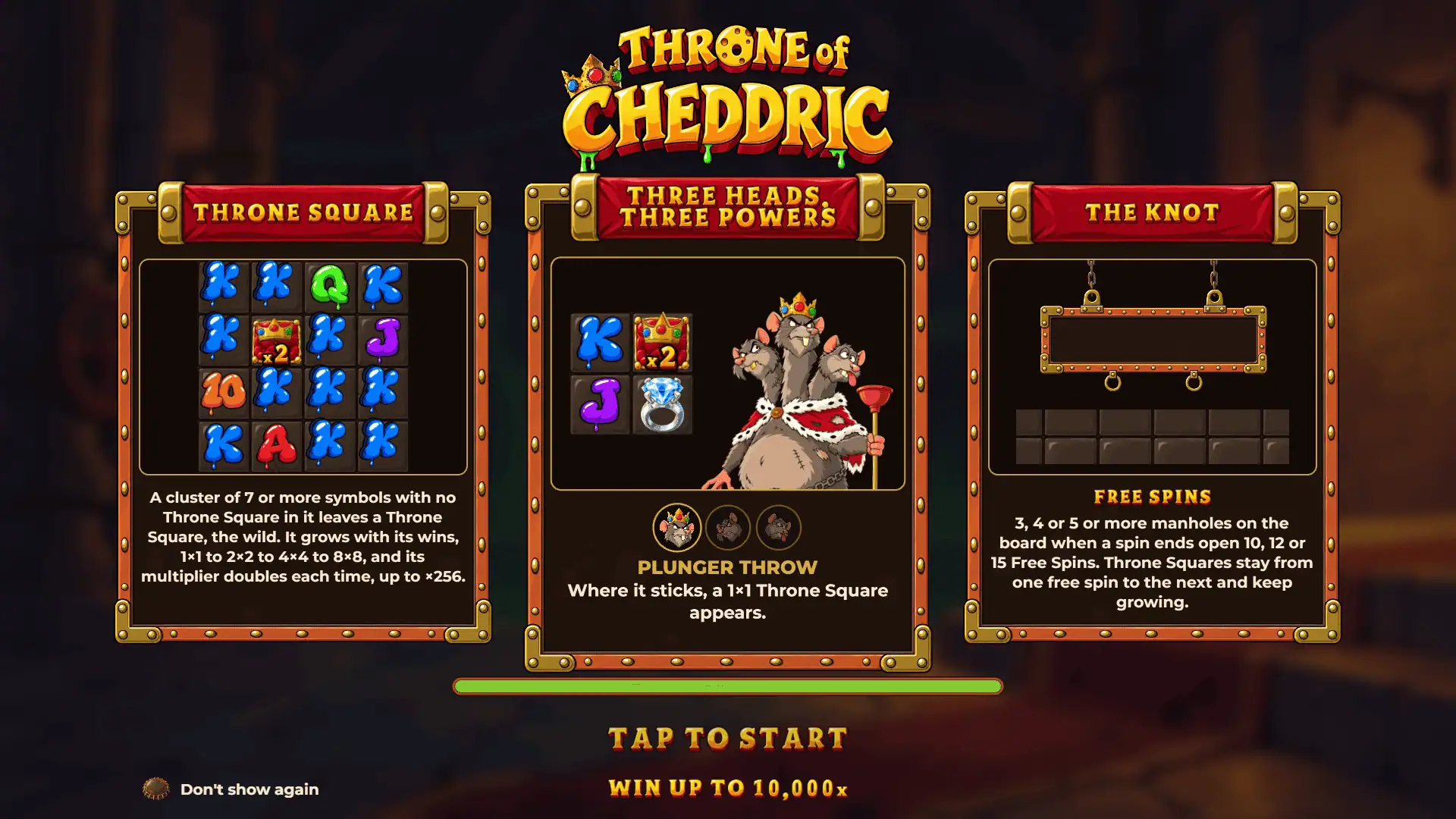 Throne of Cheddric slot intro screen